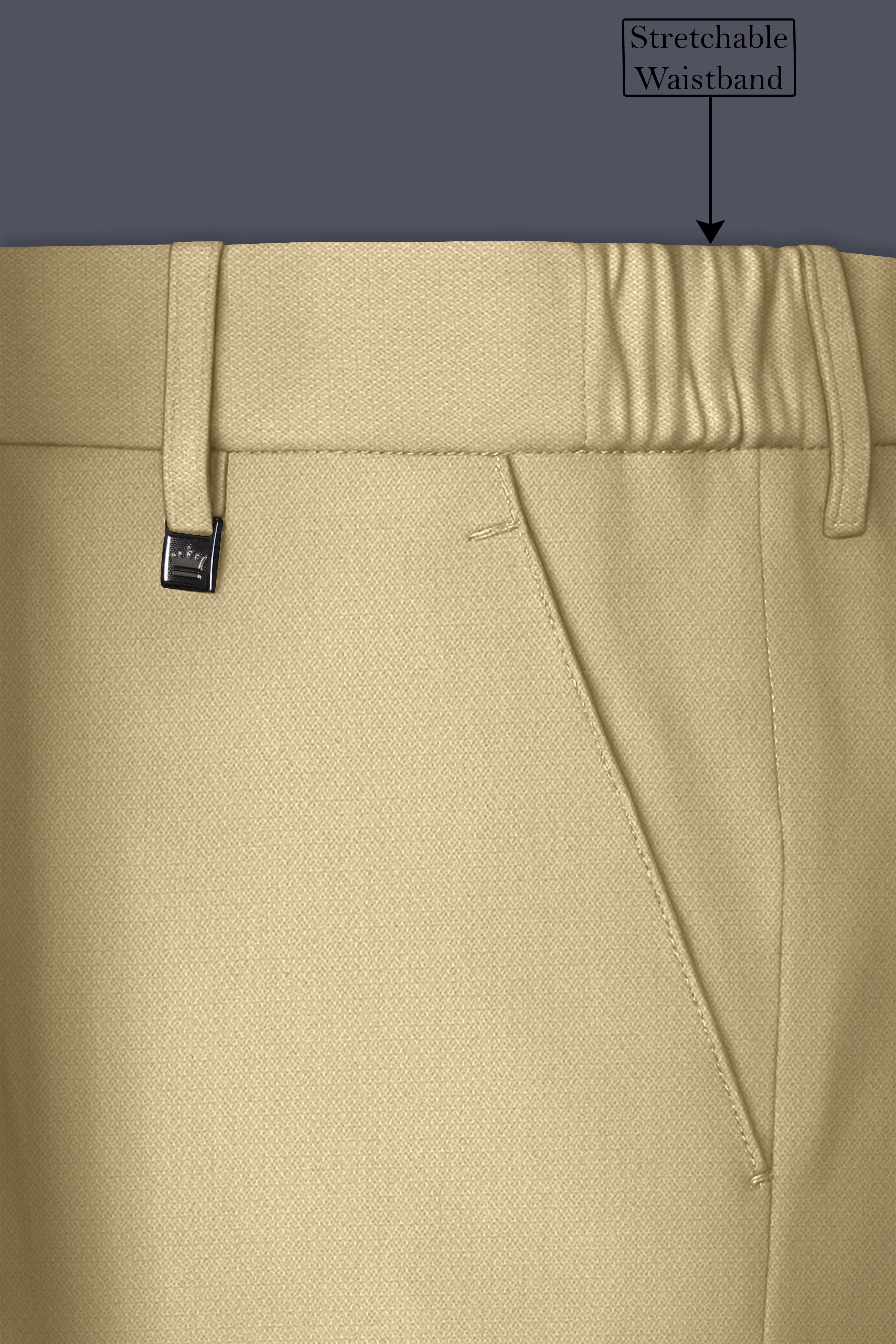 Sable-Mongoose Cream Diamond Textured Wool Rich Slight Stretch Waistband Pant