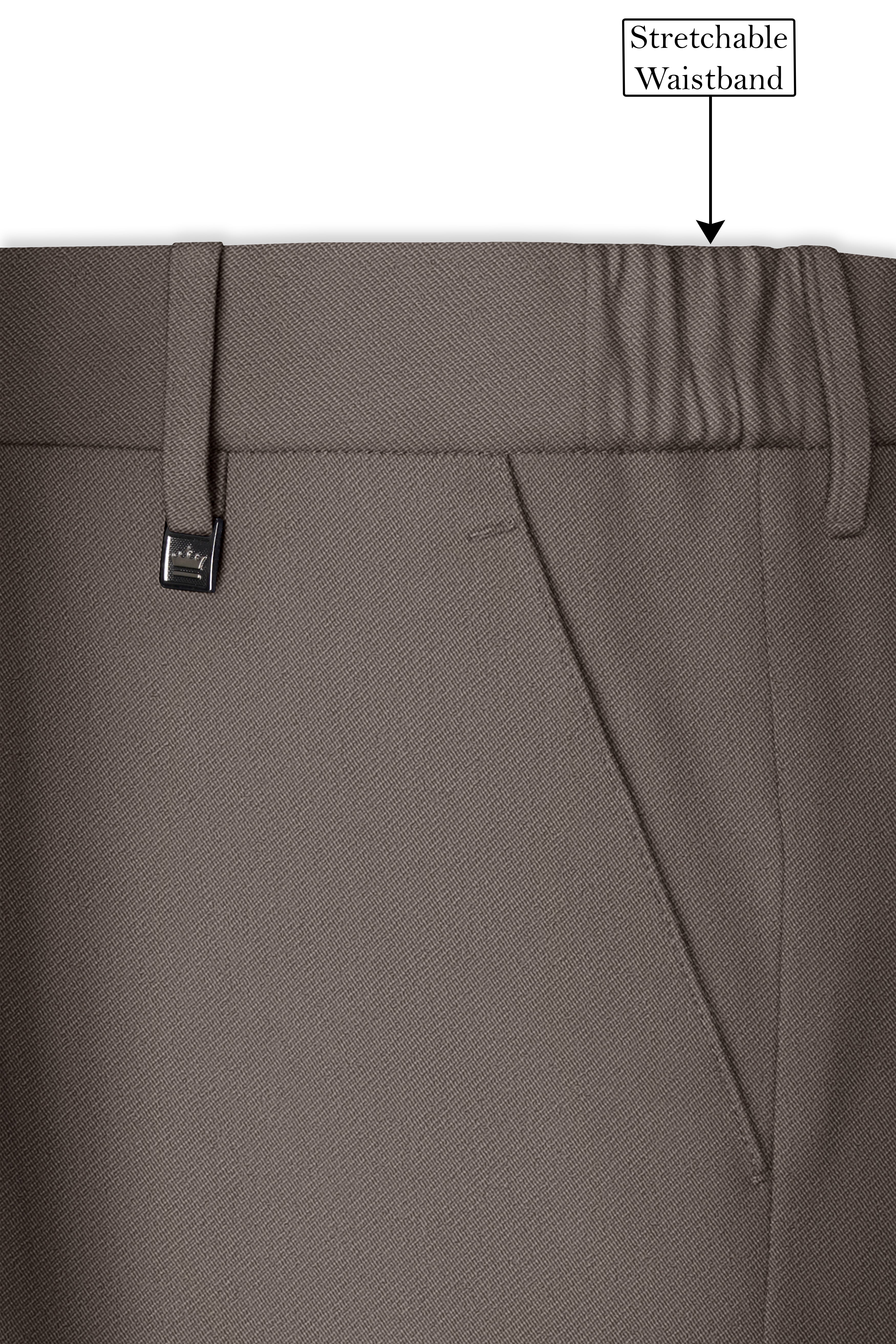 Monarch-Korean Flint Brown 4-Way Stretch Wrinkle-Free Wool Rich Stretchable Waistband Pant