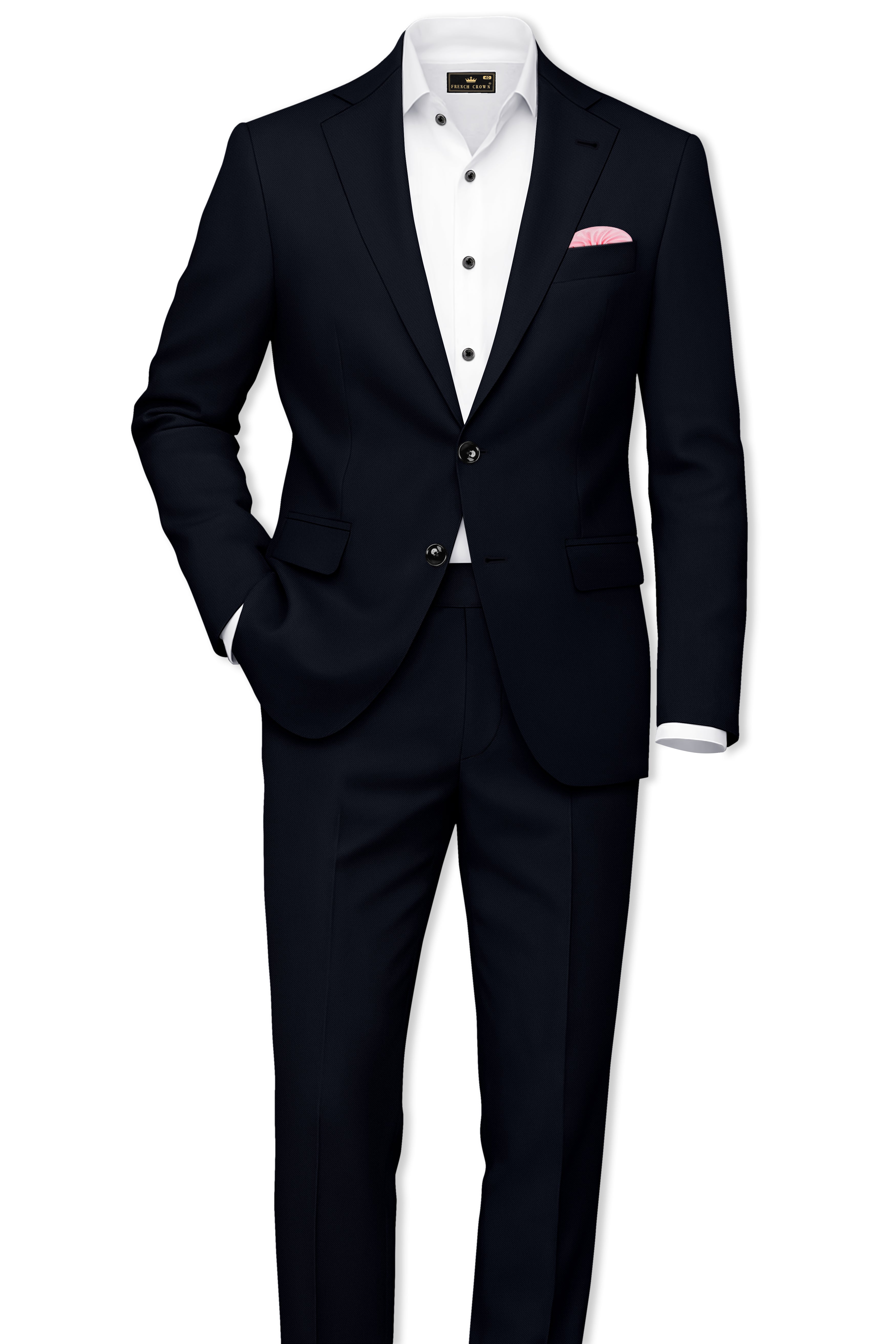 Nero-Korean Tealish Navy 4-Way Stretch Wrinkle-Free Wool Rich Stretchable Waistband Pant