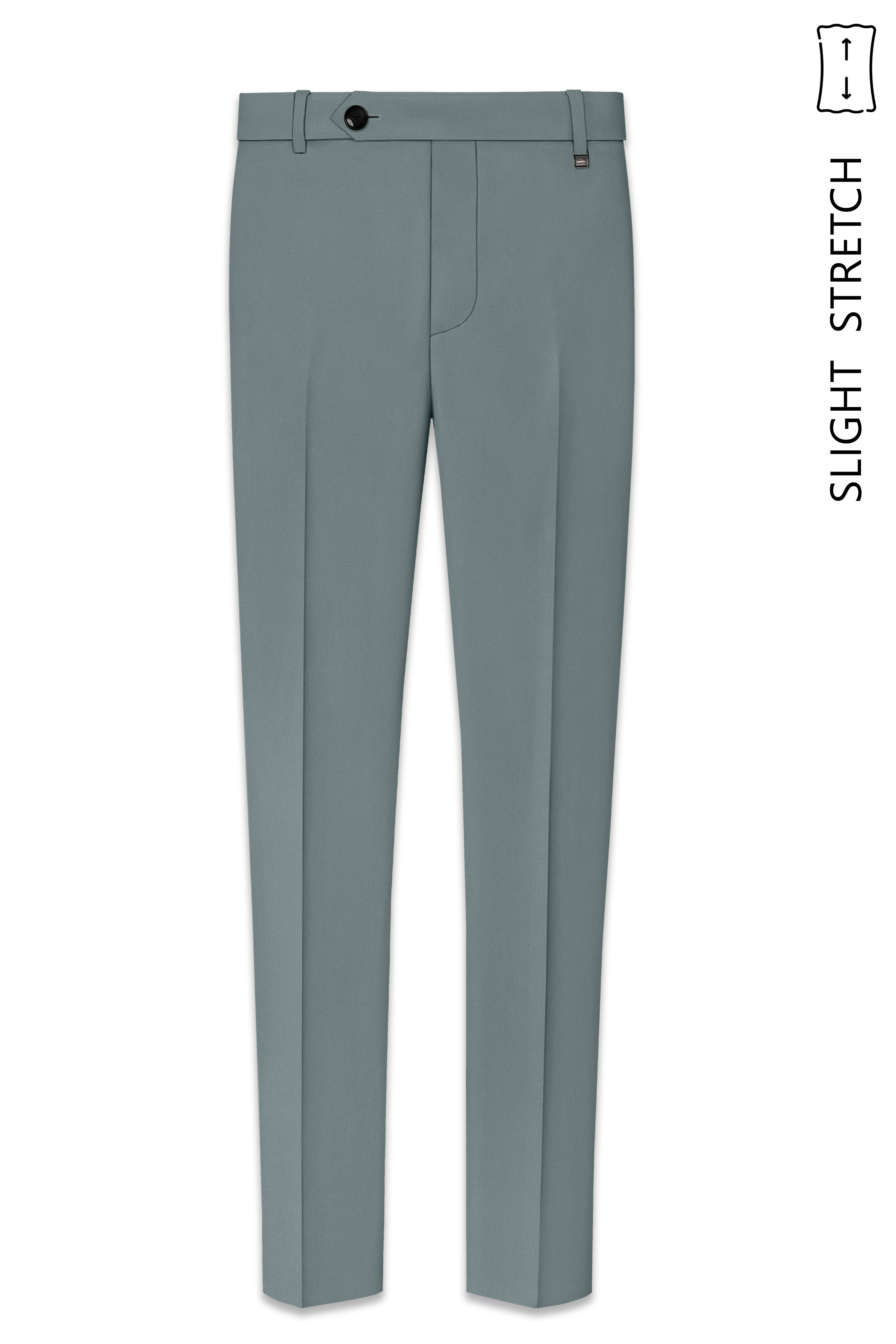 Verdant-Raven Green Wool Rich Slight Stretch Waistband Pant