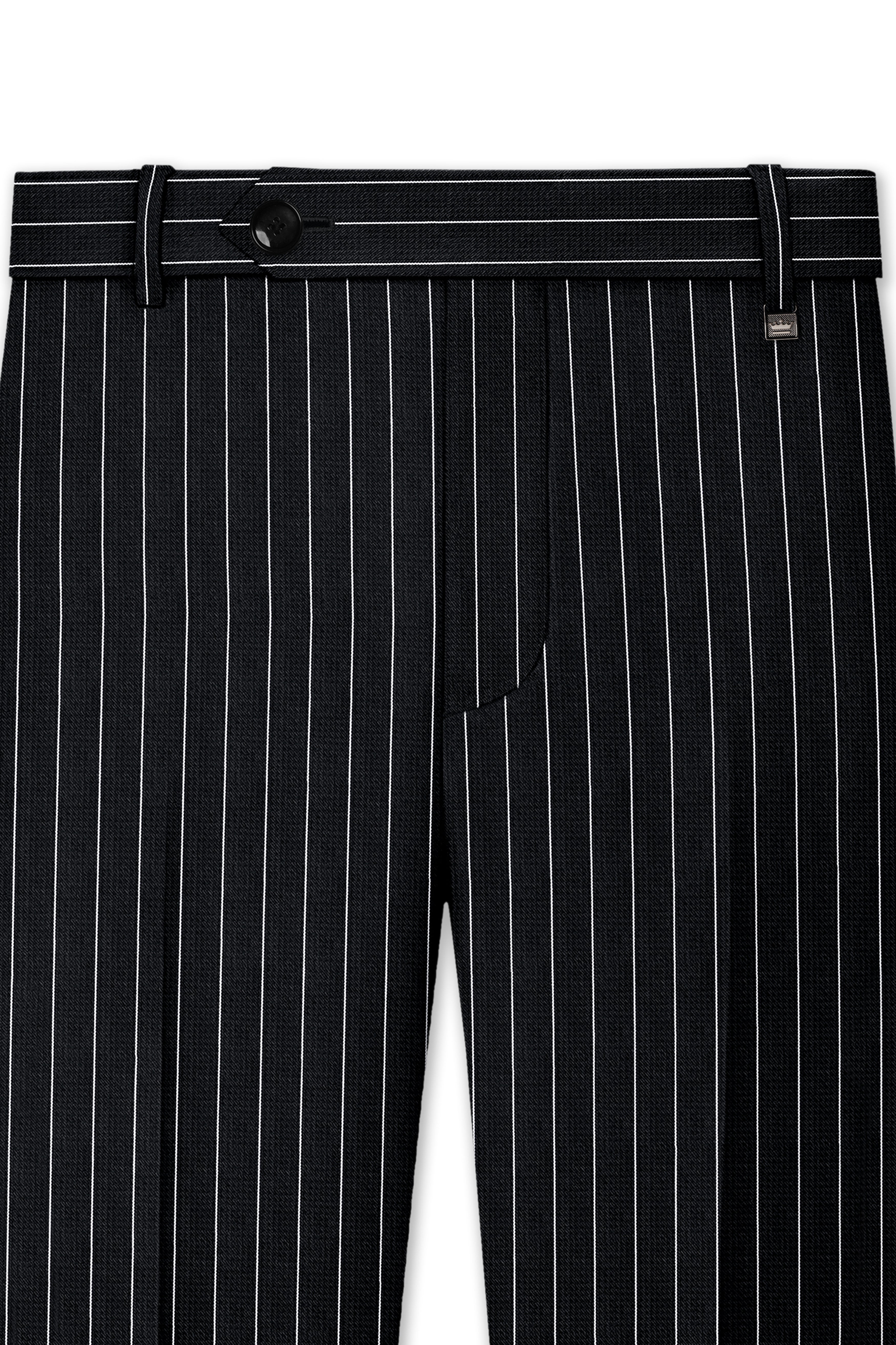 Viceroy-Jade Black And Bright White Chalk Striped Wool Rich Slight Stretch Waistband Pant