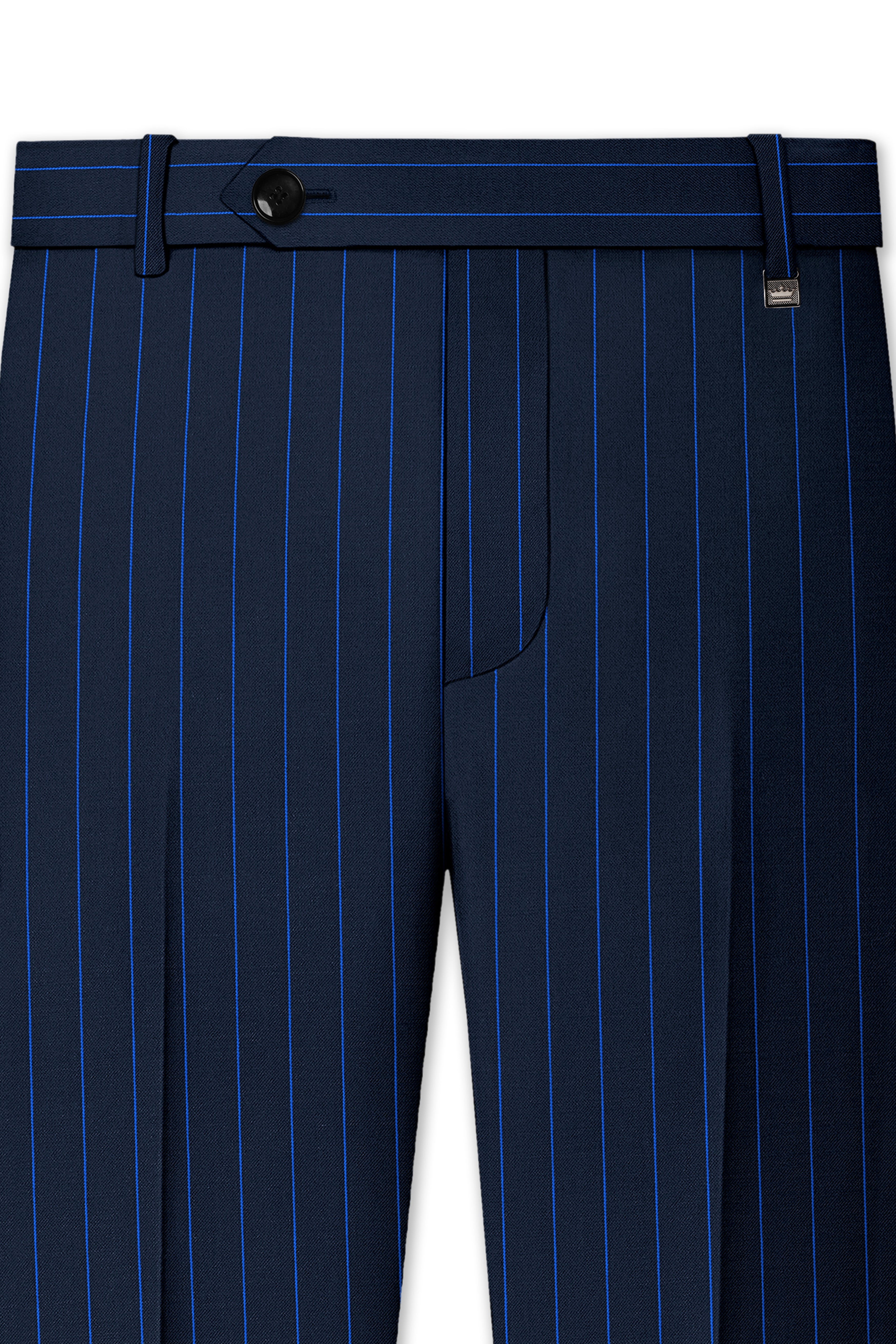 Strivon-Tealish Blue Chalk Striped Wool Rich Slight Stretch Waistband Pant