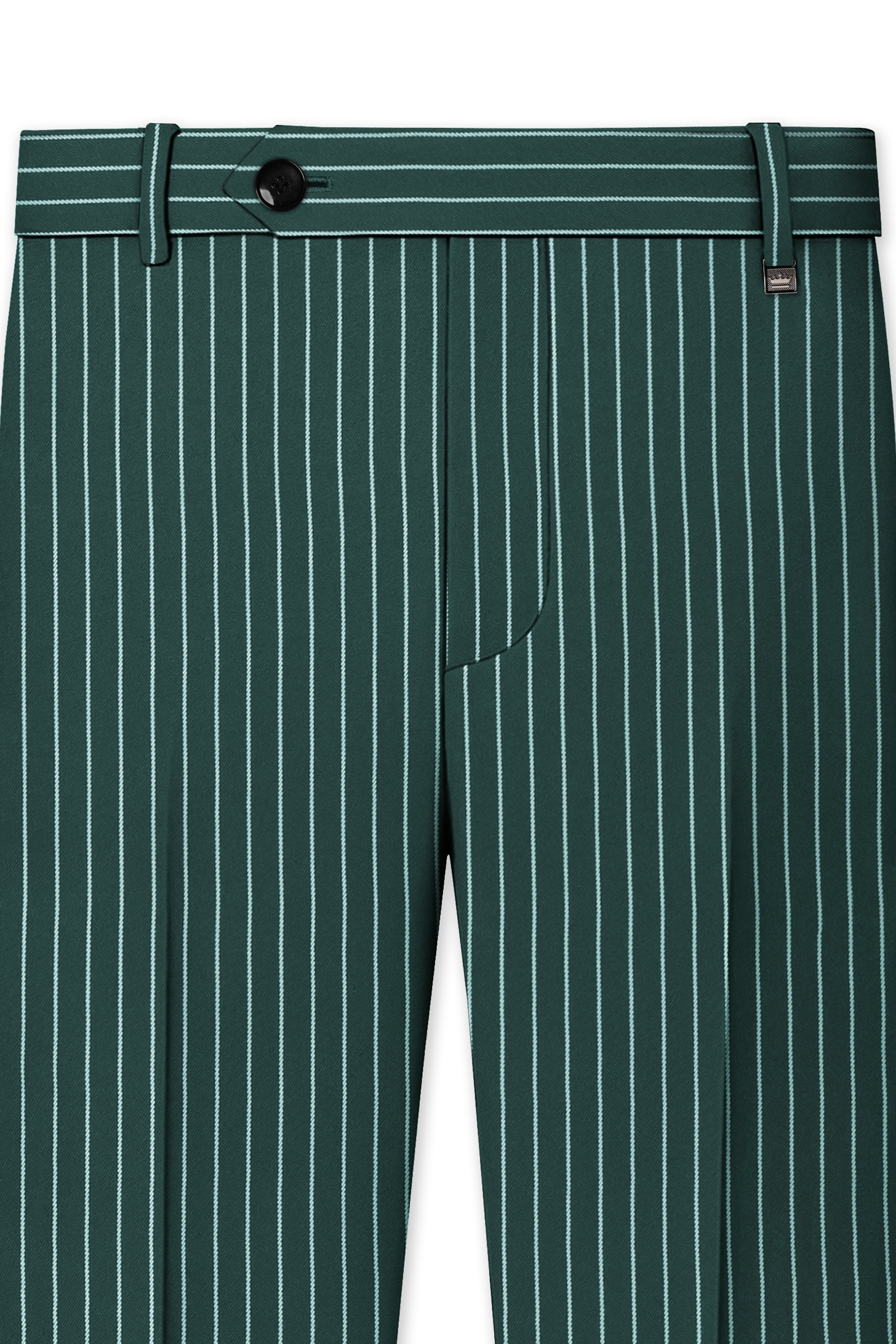 Forenza-Jungle Green And Bright White Chalk Striped Wool Rich Slight Stretch Waistband Pant