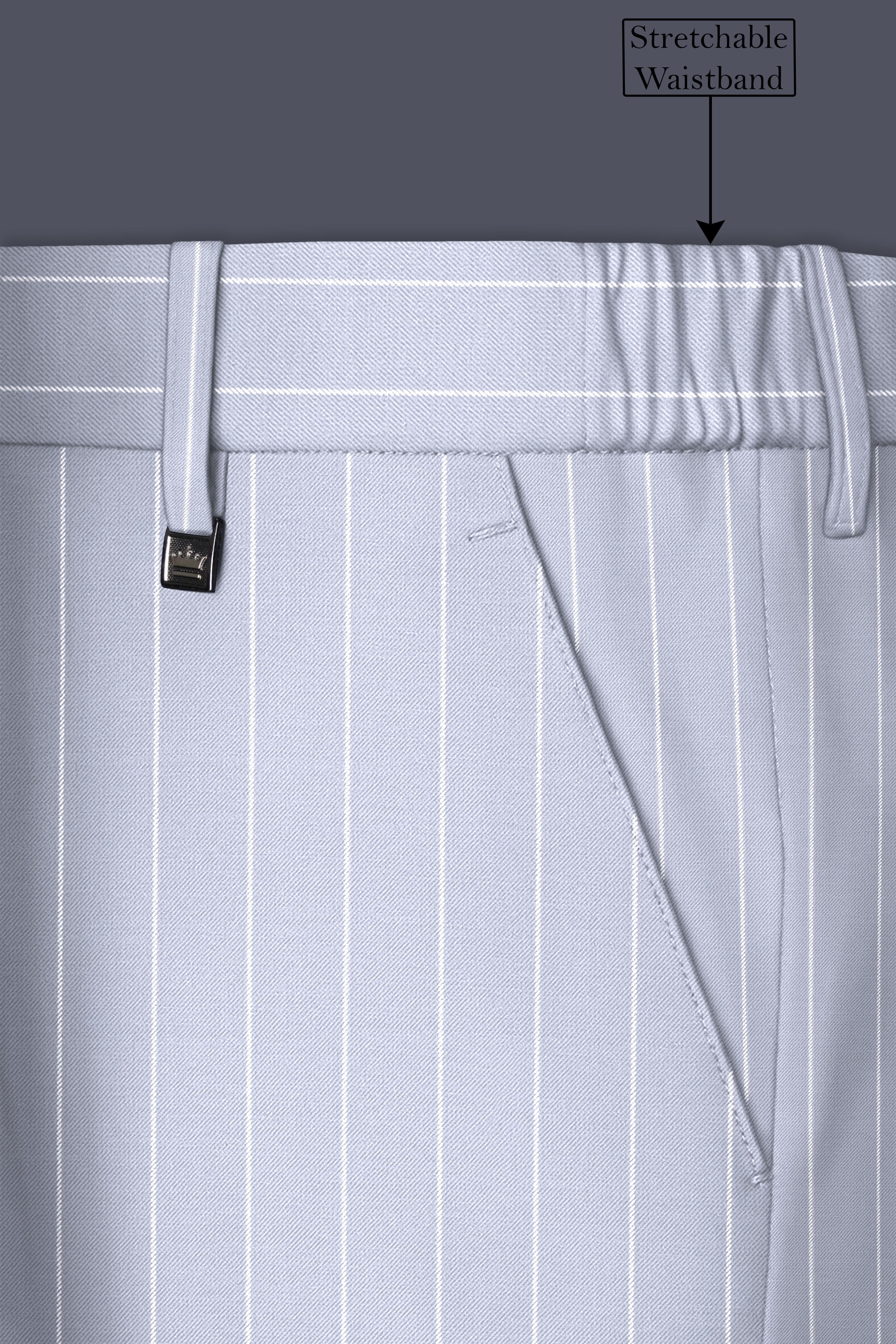 Axiom-Loblolly Gray And Bright White Chalk Striped Wool Rich Slight Stretch Waistband Pant