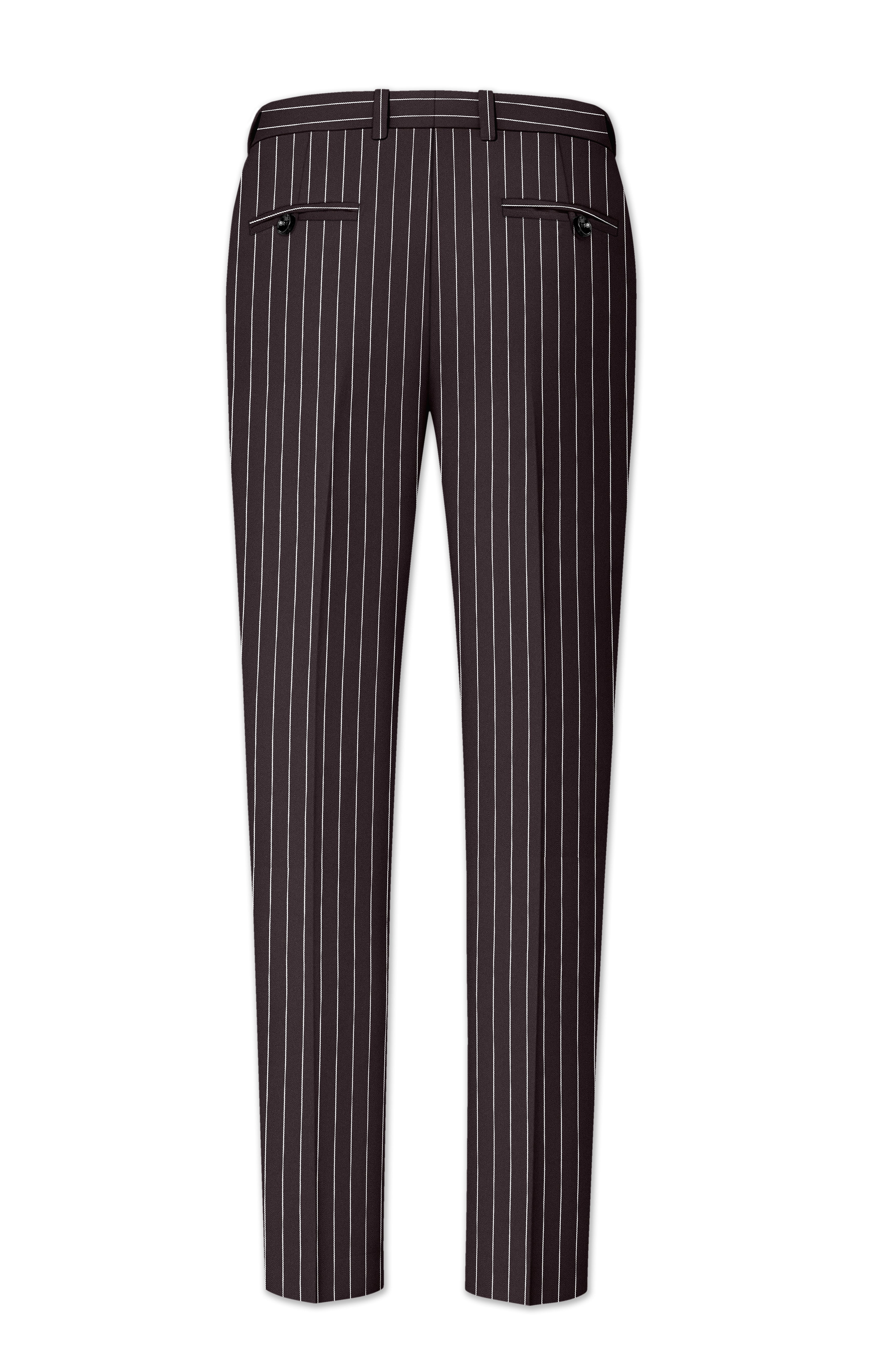 Volt-Thunder Brown Herringbone Striped Wool Rich Slight Stretch Waistband Pant
