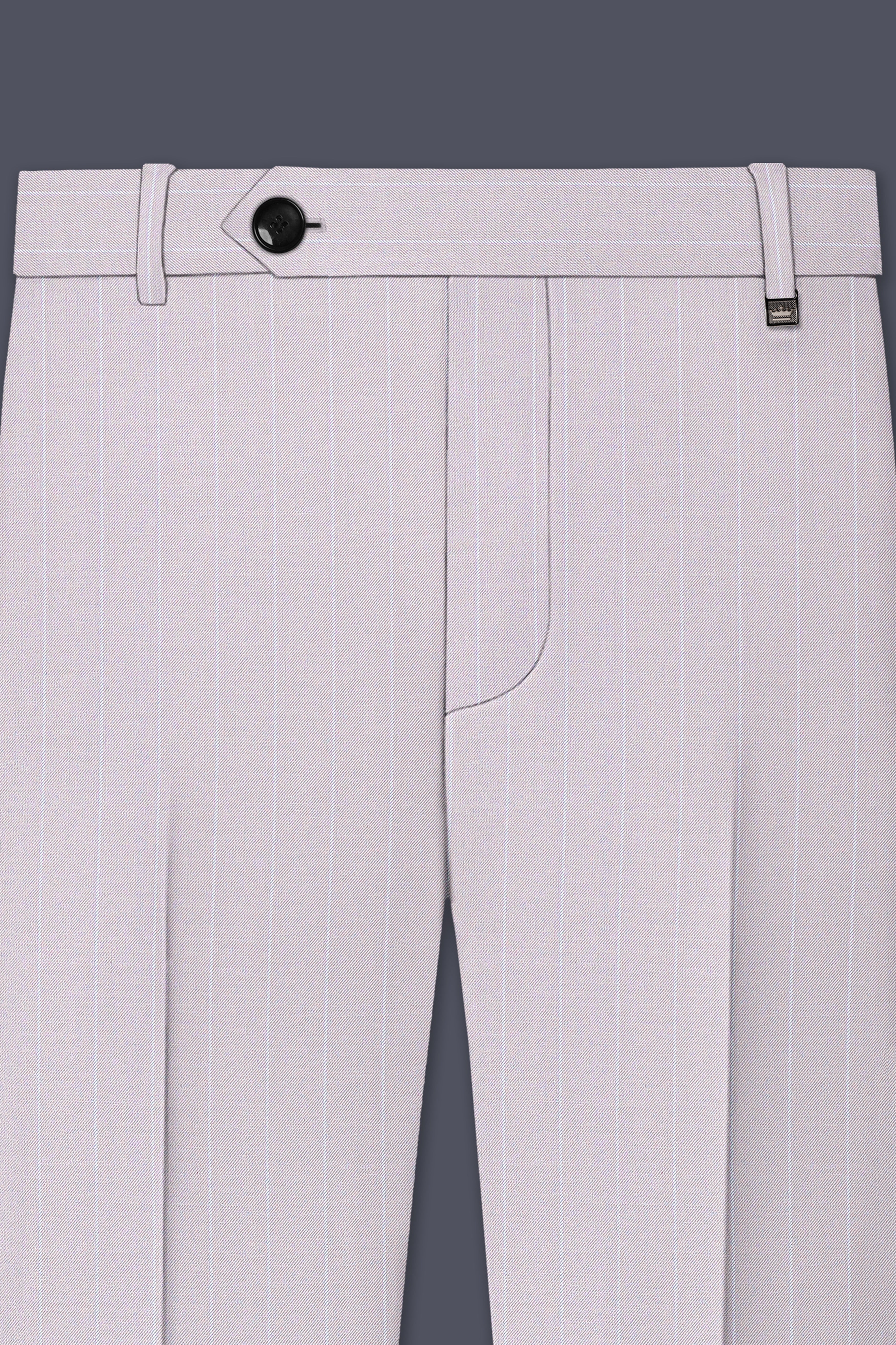 Roselle-Thistle Pink And Bright White Chalk Striped Wool Rich Slight Stretch Waistband Pant
