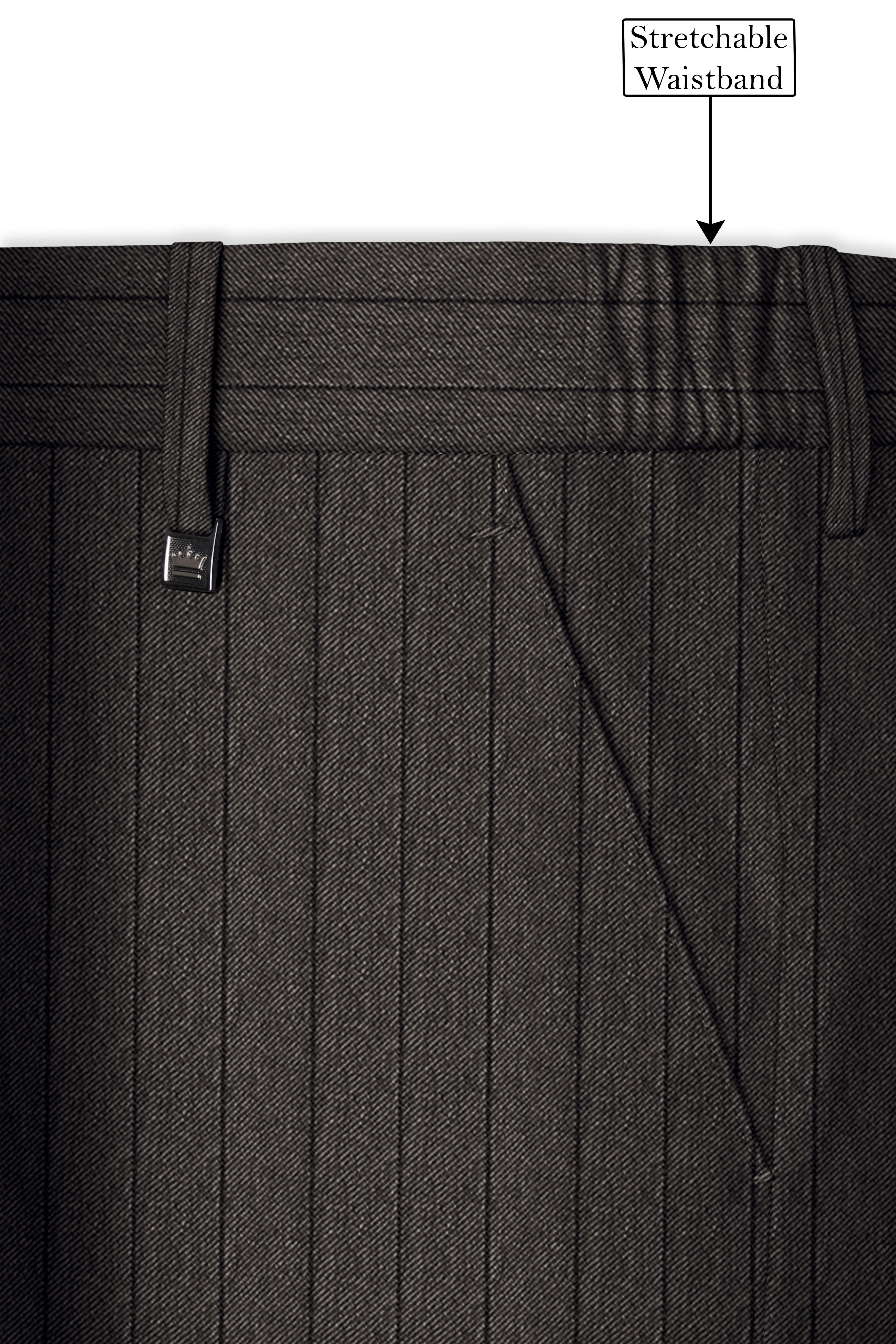 Heritage-Iridium Brown And Bright White Chalk Striped Wool Rich Slight Stretch Waistband Pant