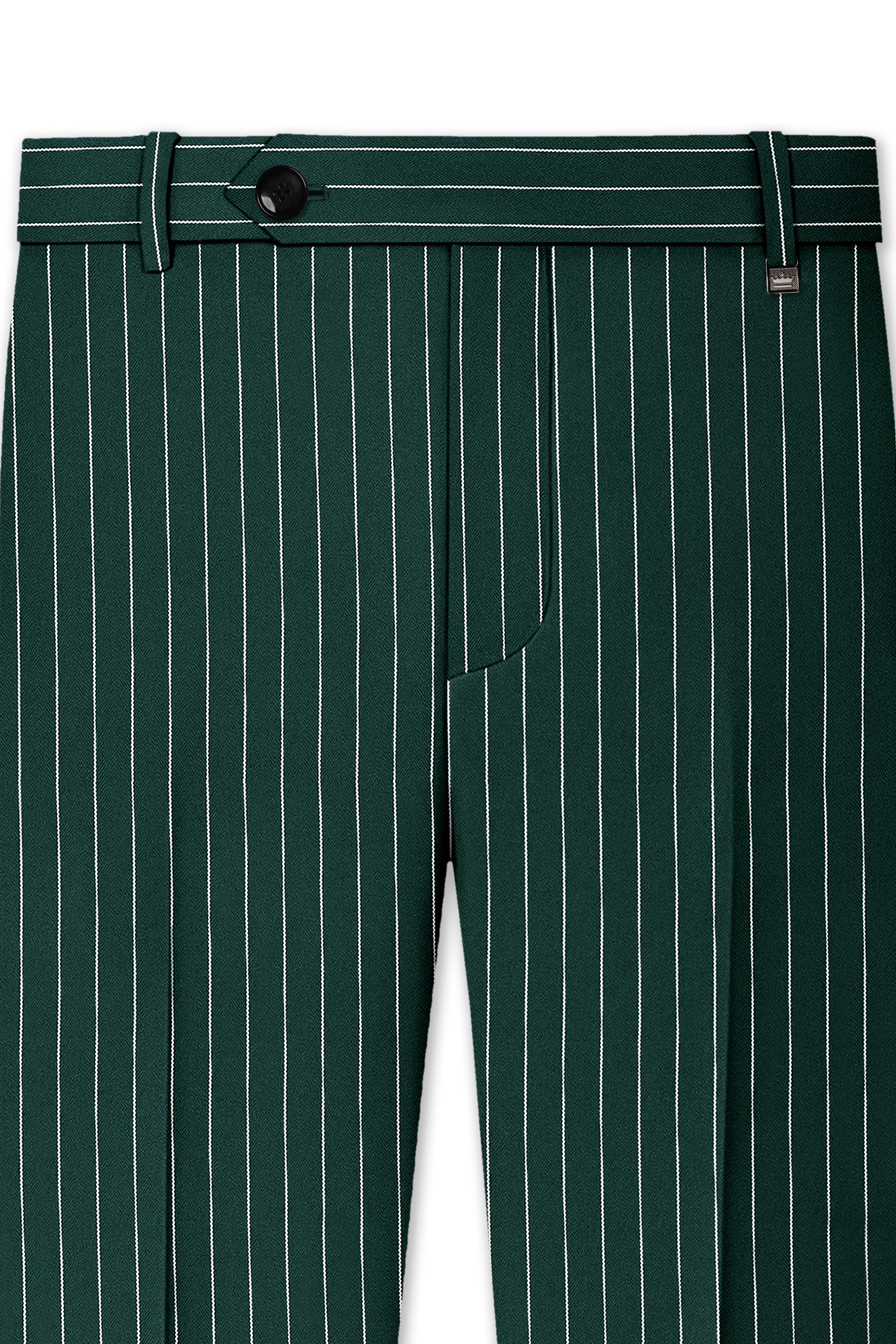 Arbor-Timber Green Herringbone Striped Wool Rich Slight Stretch Waistband Pant