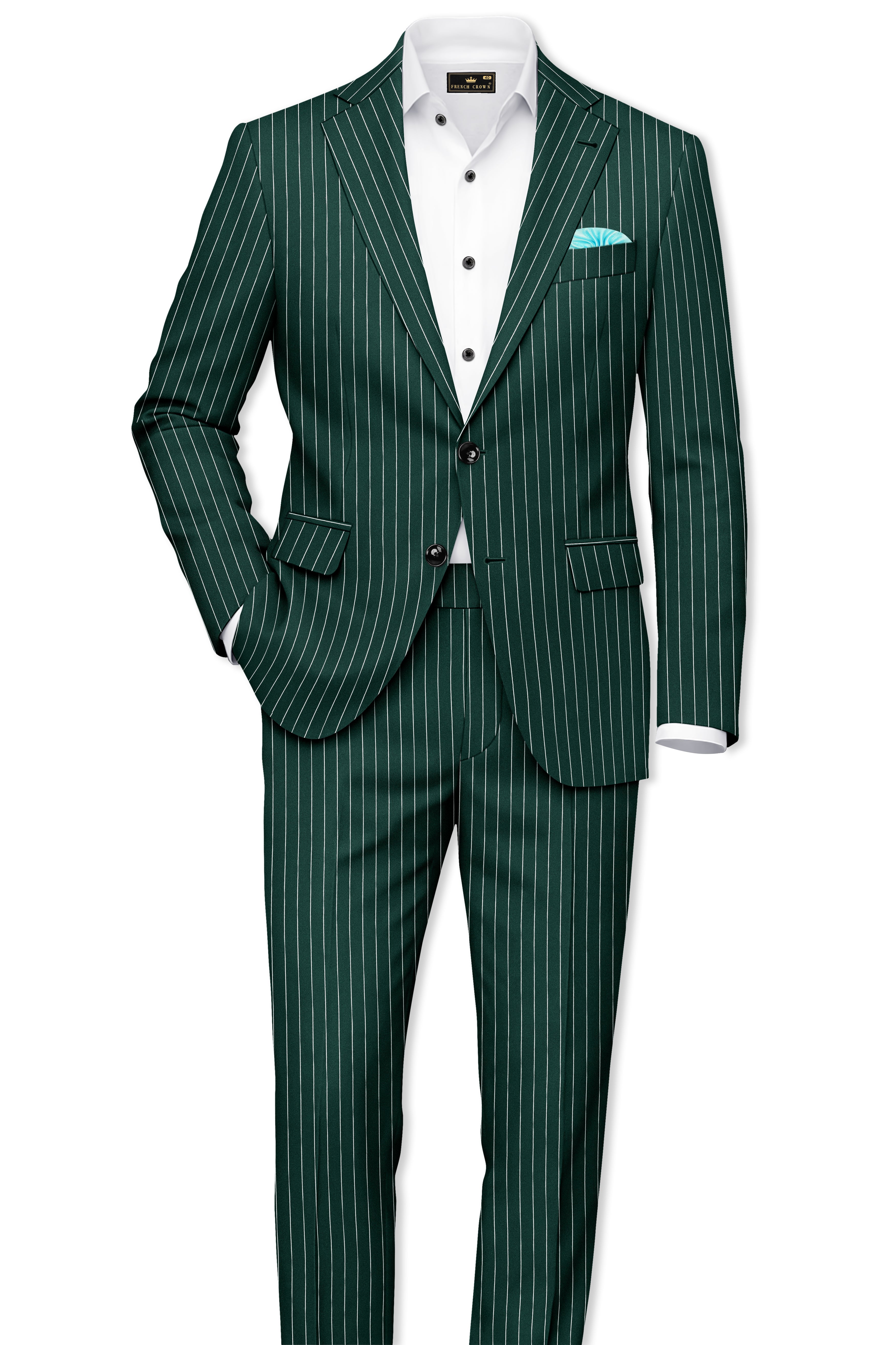 Arbor-Timber Green Herringbone Striped Wool Rich Slight Stretch Waistband Pant