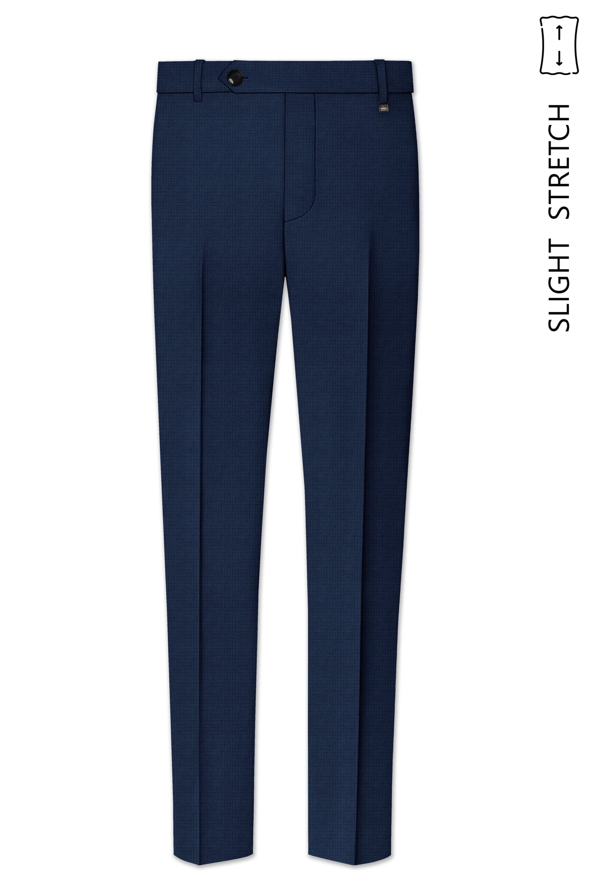 Regent-Ebony Blue Diamond Textured Wool Rich Slight Stretch Single Waistband Pant