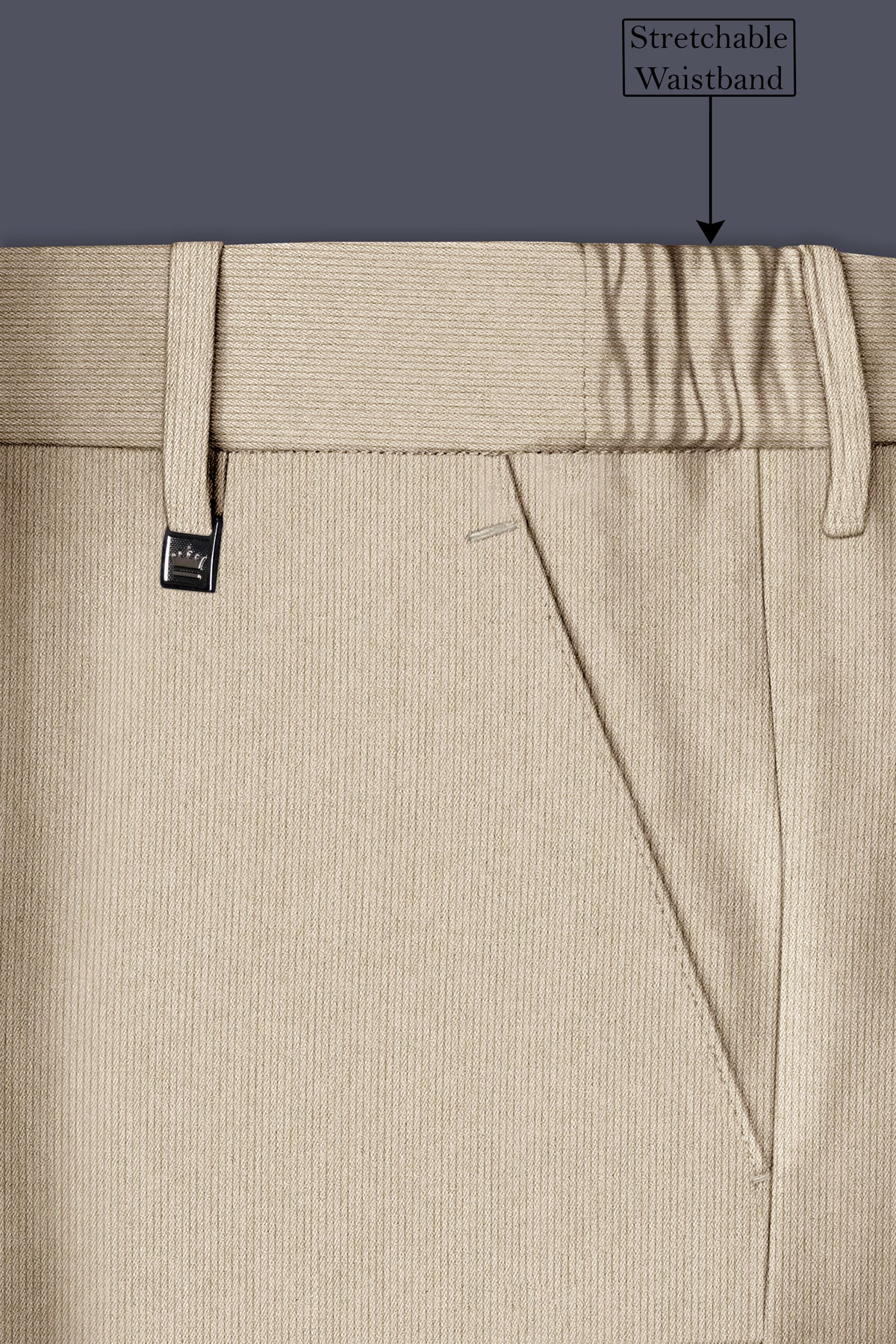 Ivoria-Vanilla Cream Diamond Textured Wool Rich Slight Stretch Waistband Pant