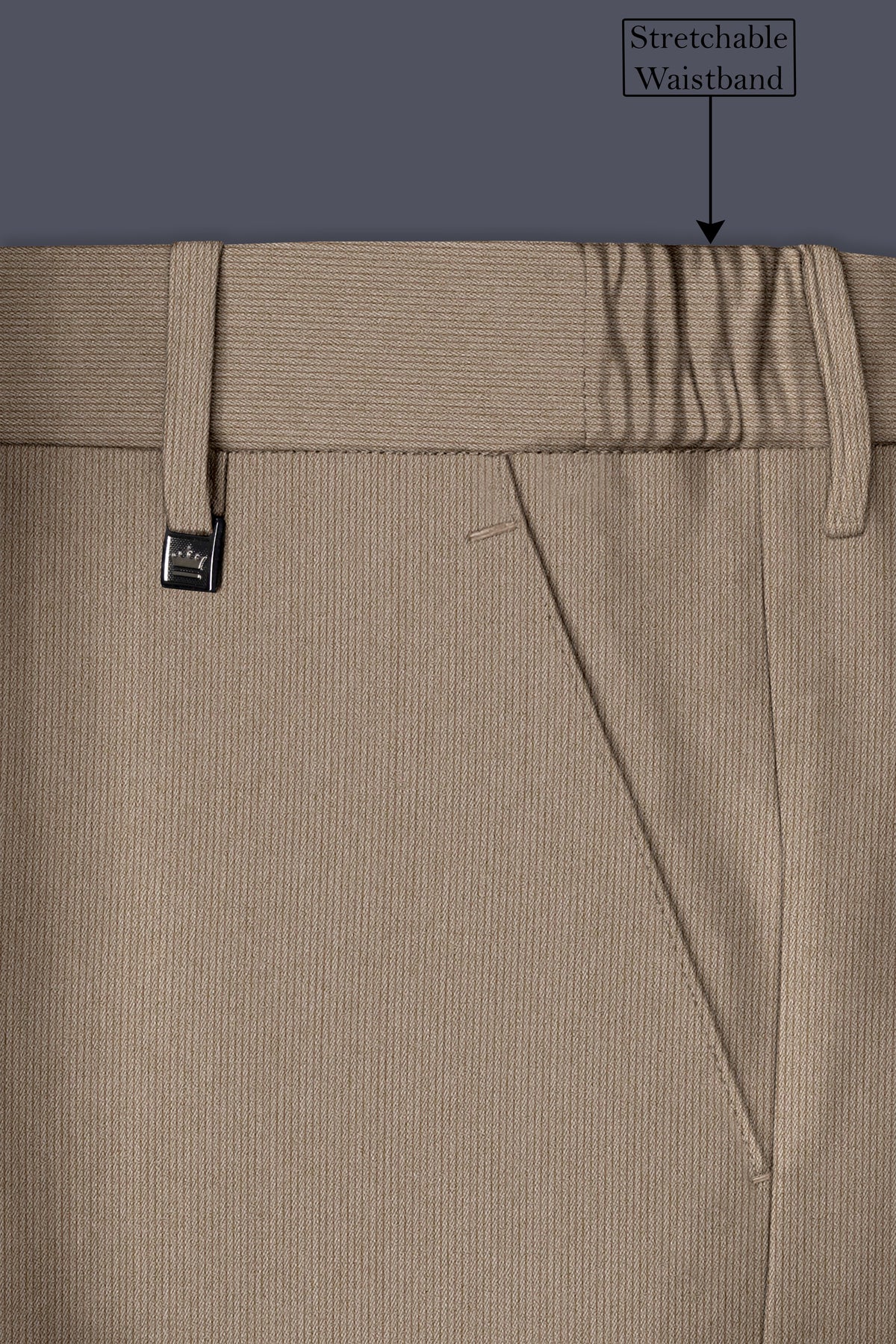 Terran-Sandrift Brown Diamond Textured Wool Rich Slight Stretch Waistband Pant