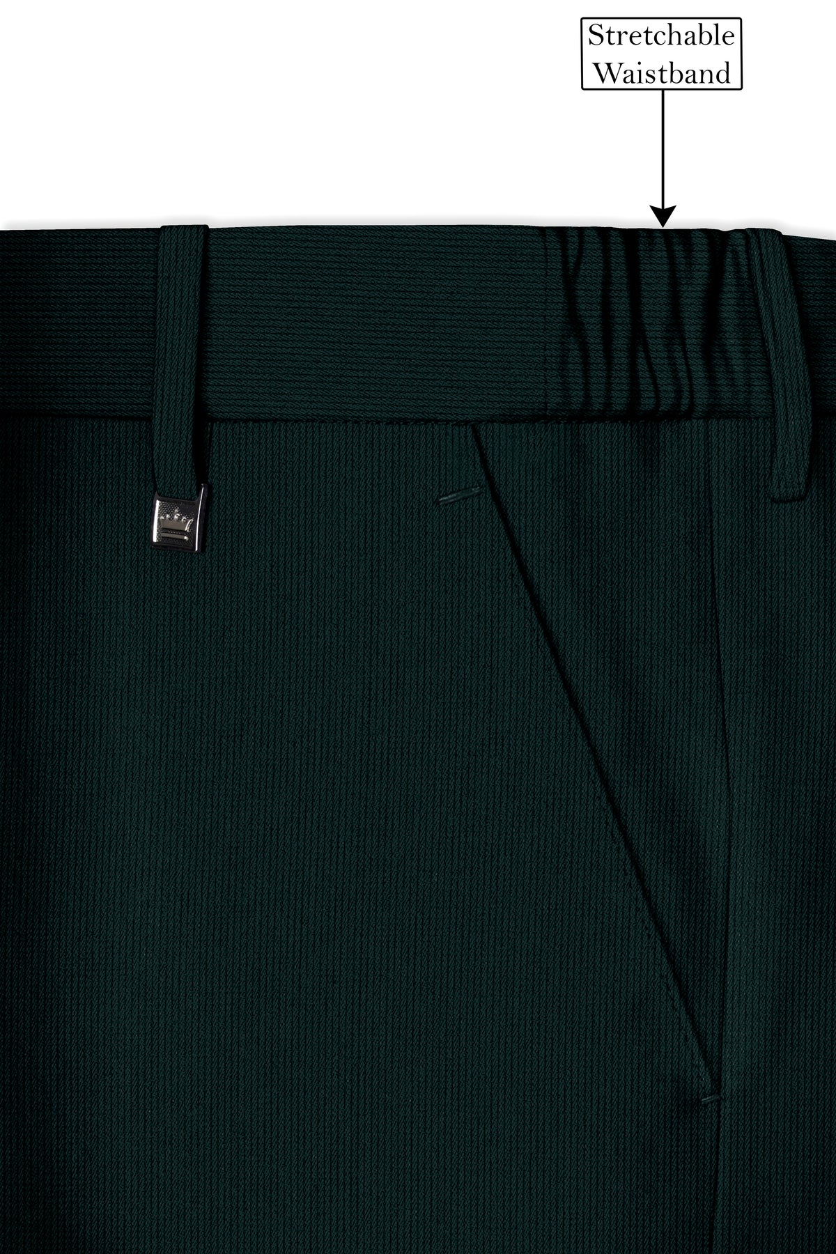 Viridian-Burnham Green Diamond Textured Wool Rich Slight Stretch Waistband Pant