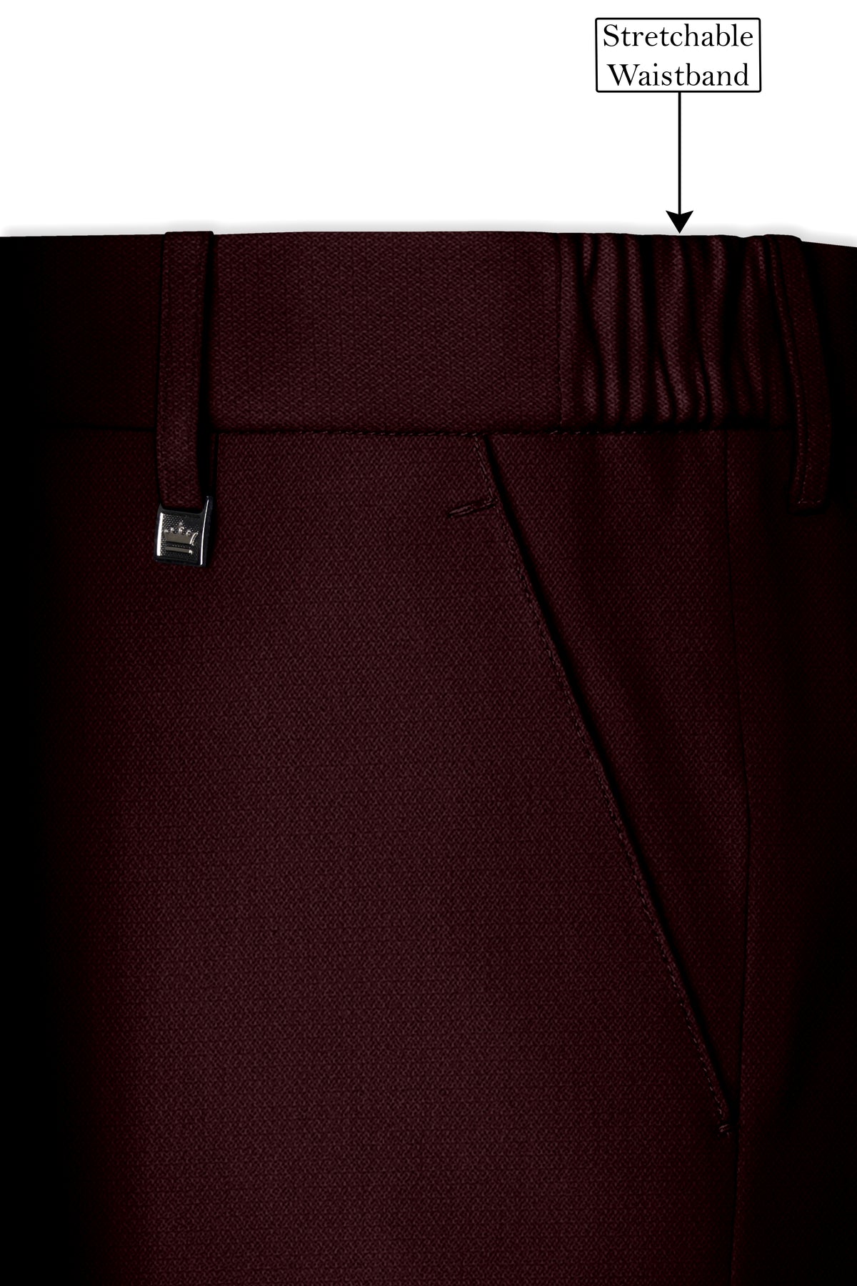 Ardent-Creole Maroon Diamond Textured Wool Rich Slight Stretch Waistband Pant