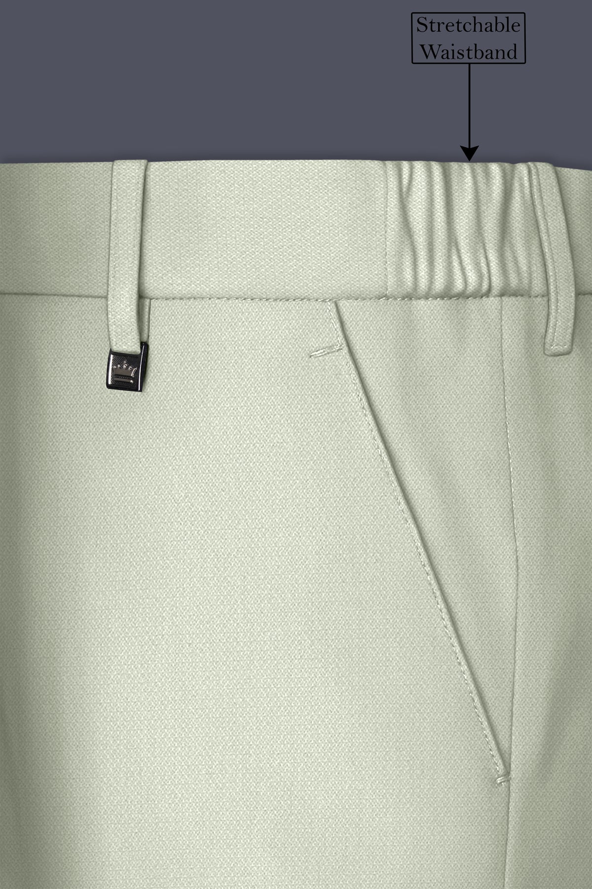 Olivier-Pixie Green Diamond Textured Wool Rich Slight Stretch Waistband Pant