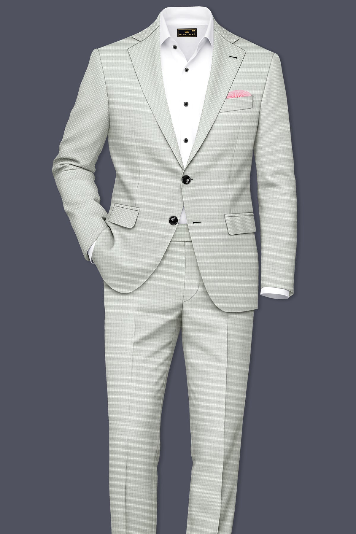 Cavell-Ash Gray Diamond Textured Wool Rich Slight Stretch Waistband Pant