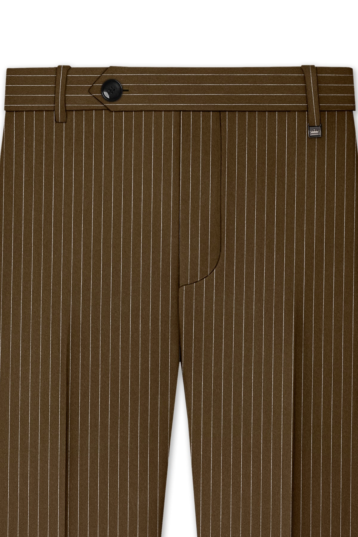 Sable-Antique Brown Chalk Striped Wool Rich Wrinkle-Free Fluid Drape Fabric Stretchable Waistband Pant