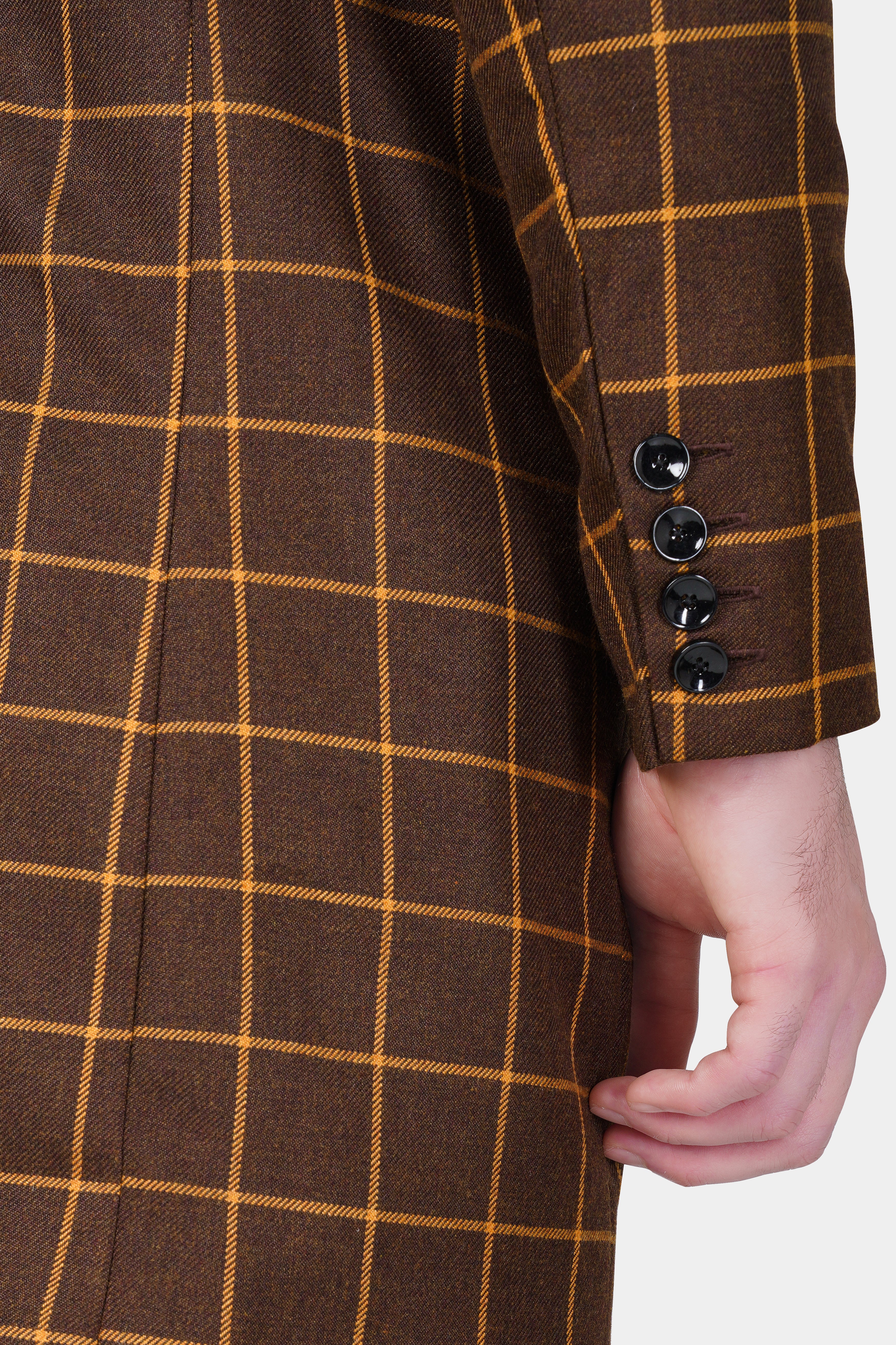 Eclipse Brown Windowpane Tweed Trench Coat