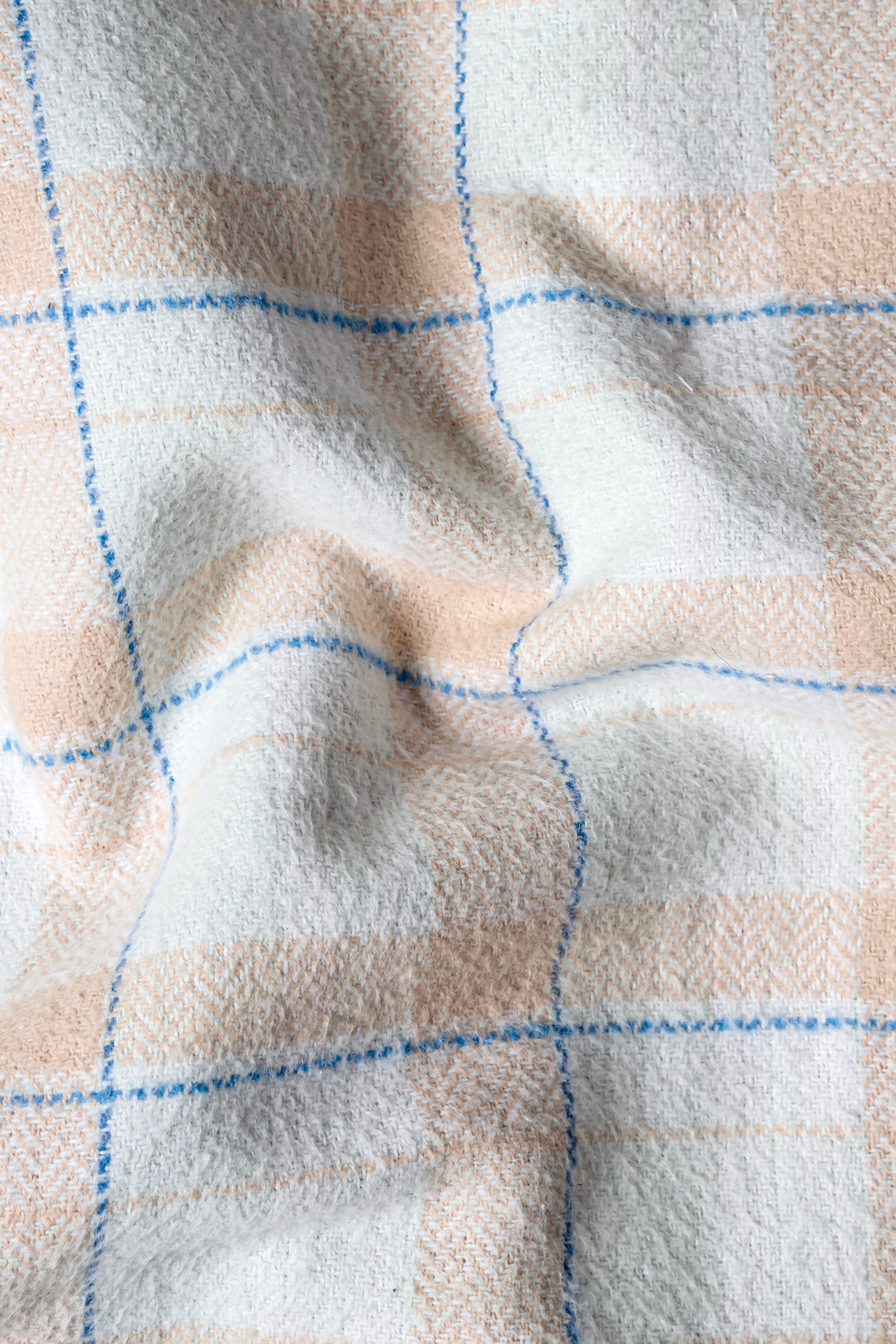 Bright White and Cashmere Peach Plaid Cotton Designer Trench Coat