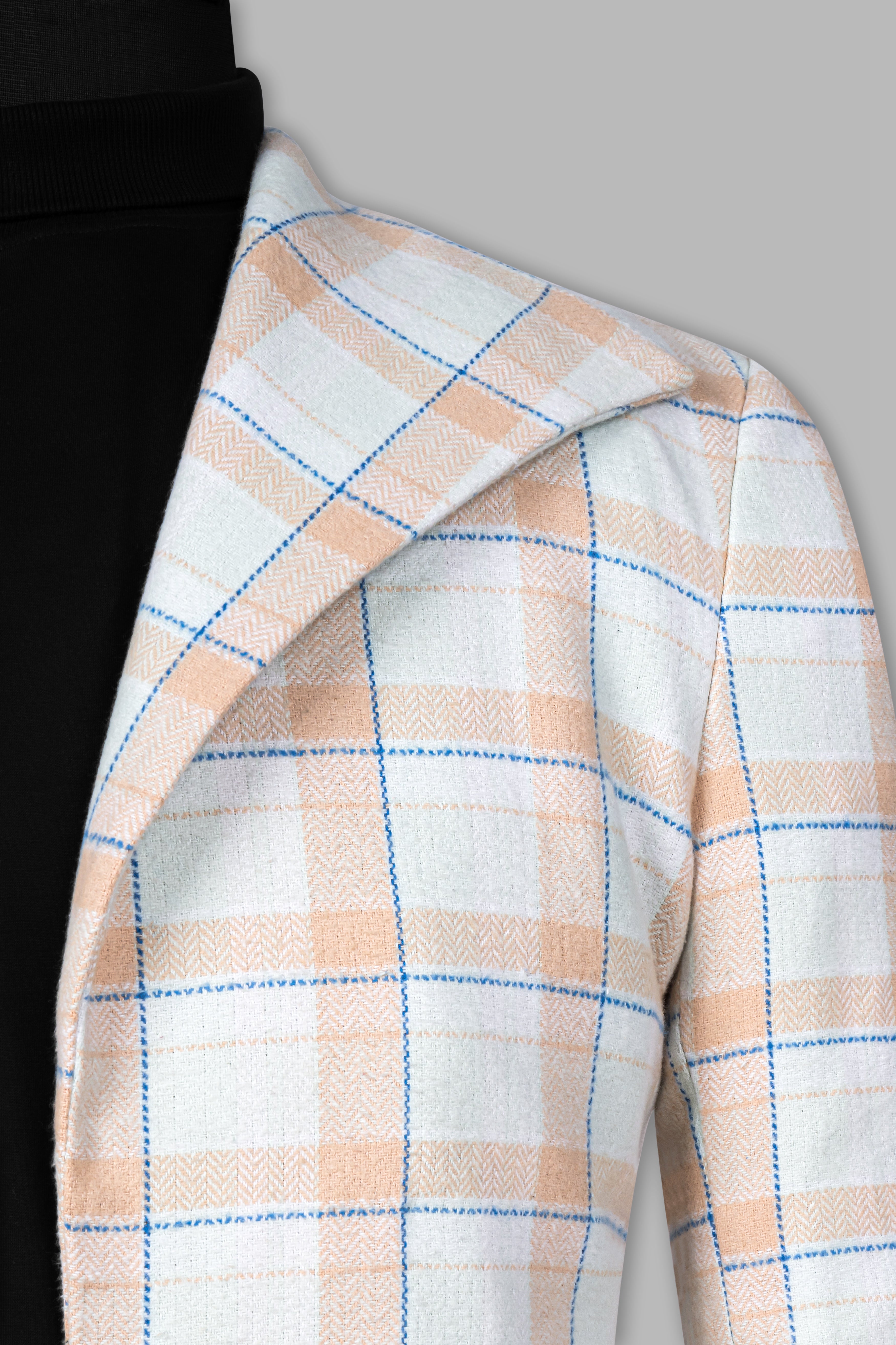 Bright White and Cashmere Peach Plaid Cotton Designer Trench Coat