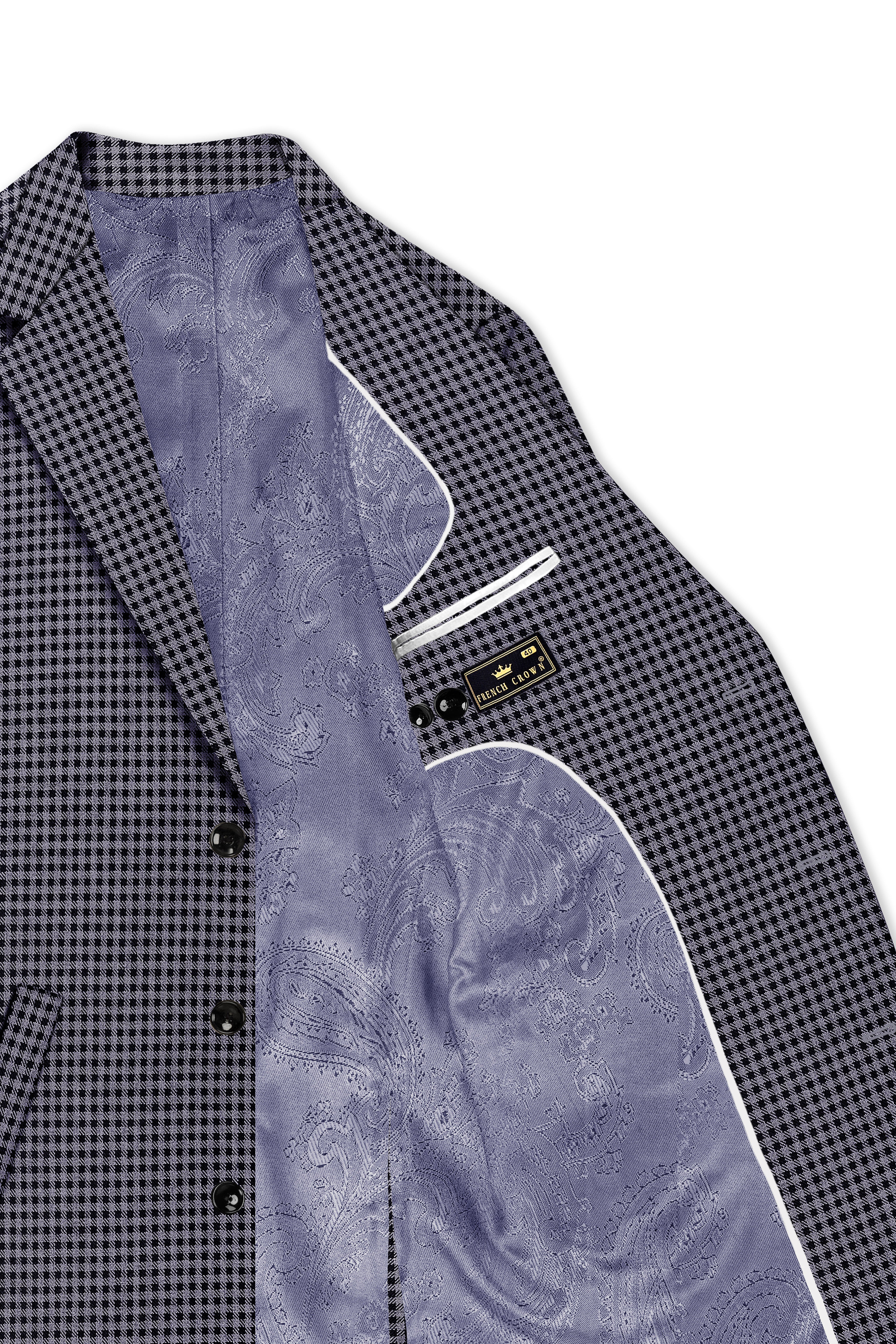 Zenith-Mirage Blue And venus Gray Gingham Plaid Tweed Single Breasted Trench Coat