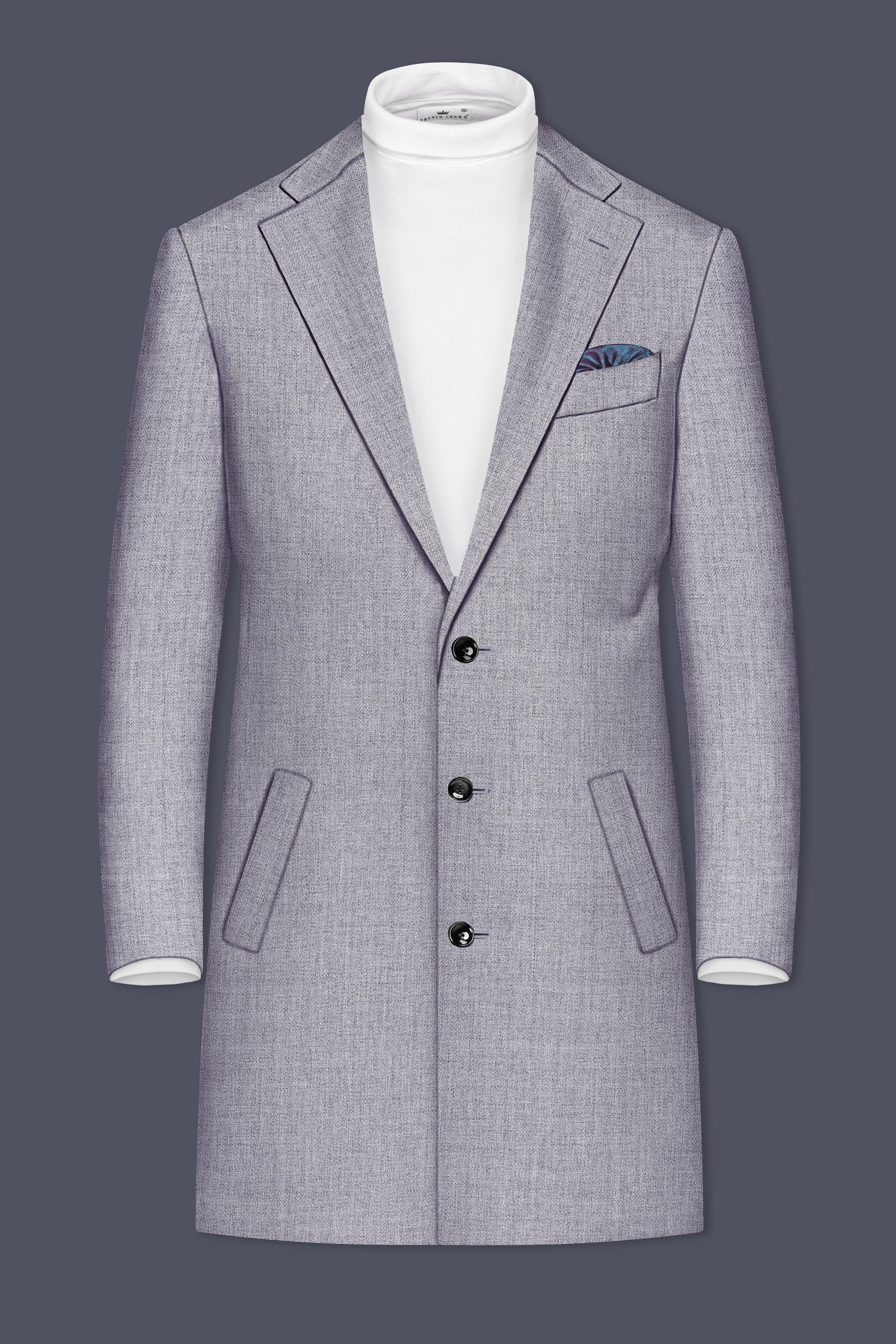 Alpine-Mountain Mist Gray Textured Tweed Single Breasted Trench Coat