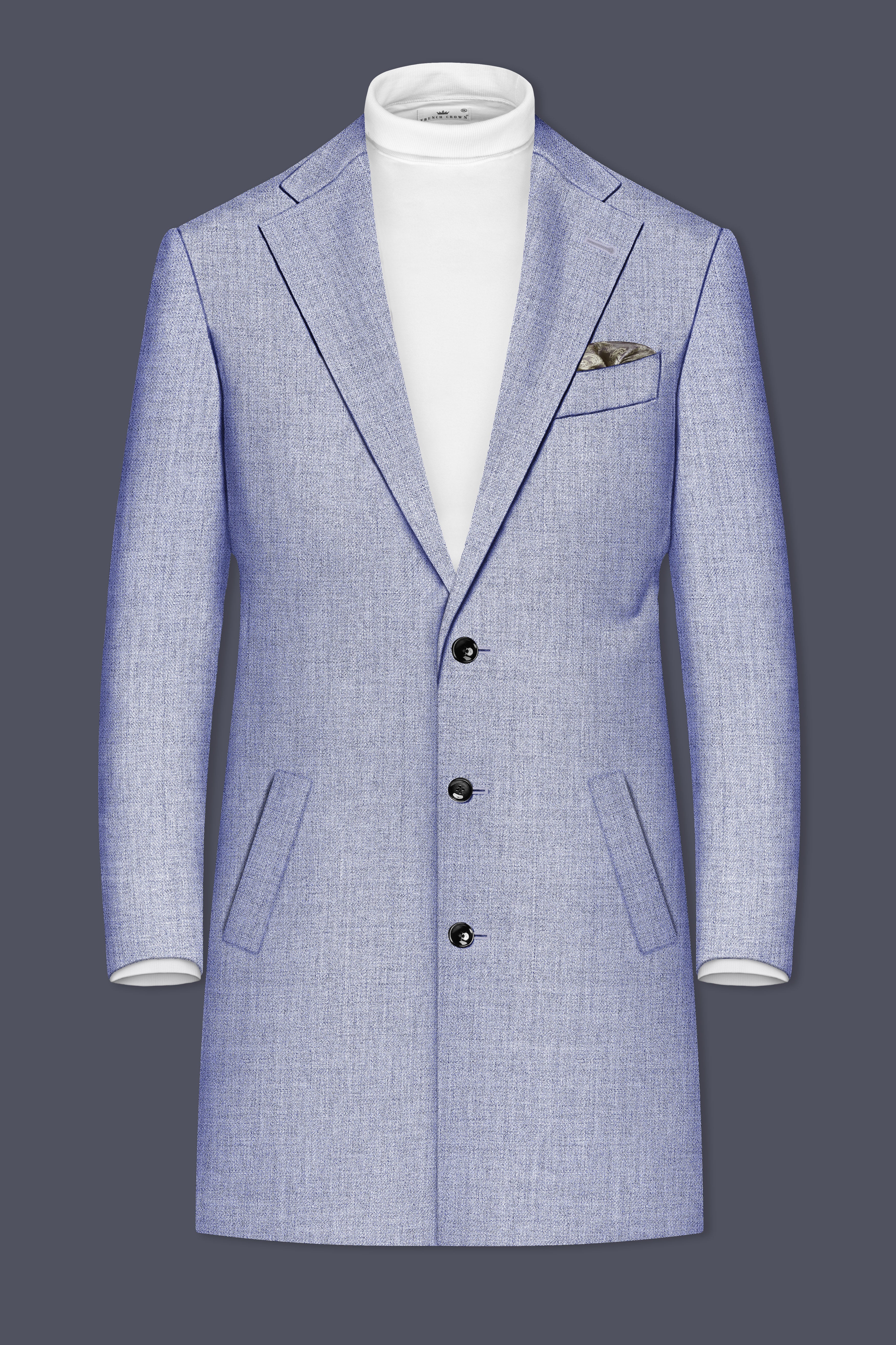 Nordic-Logan Blue Textured Tweed Single Breasted Trench Coat