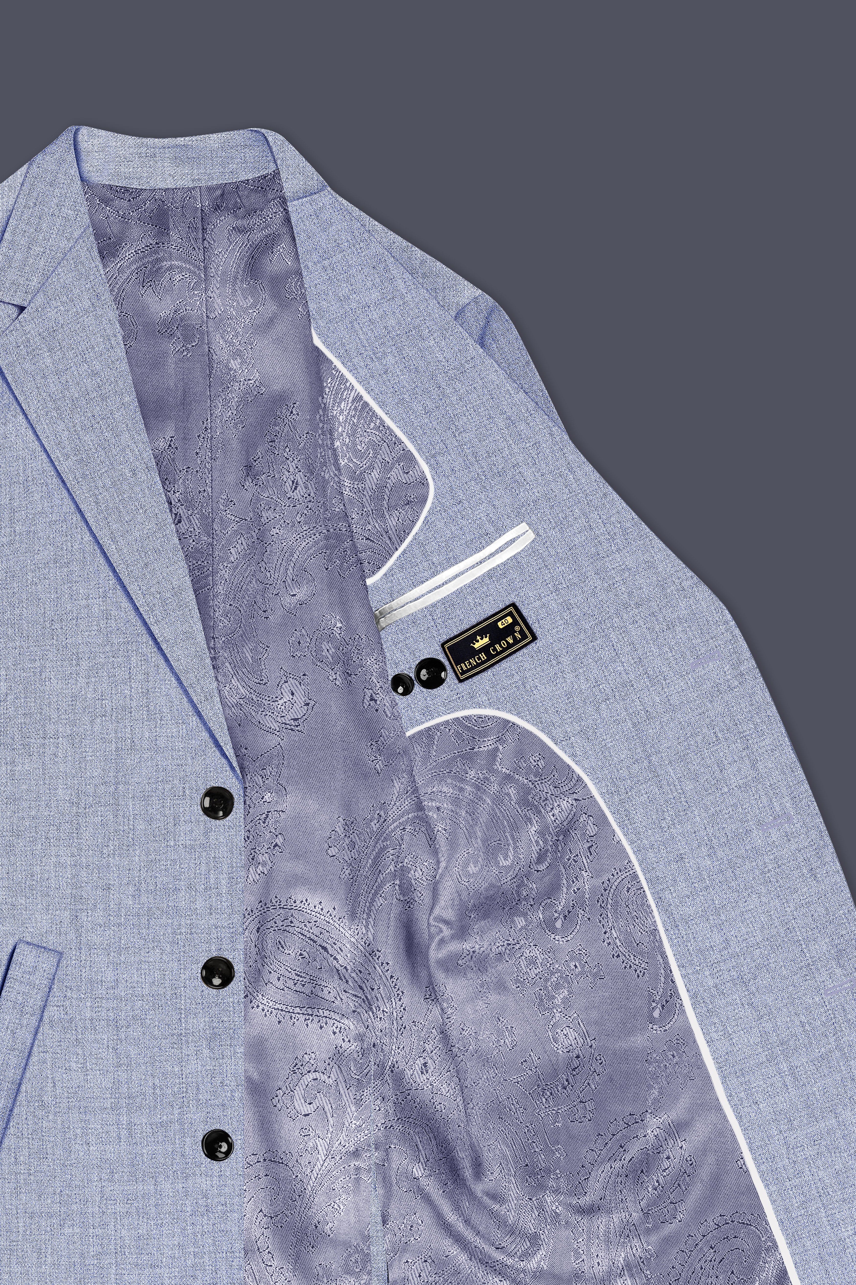 Nordic-Logan Blue Textured Tweed Single Breasted Trench Coat