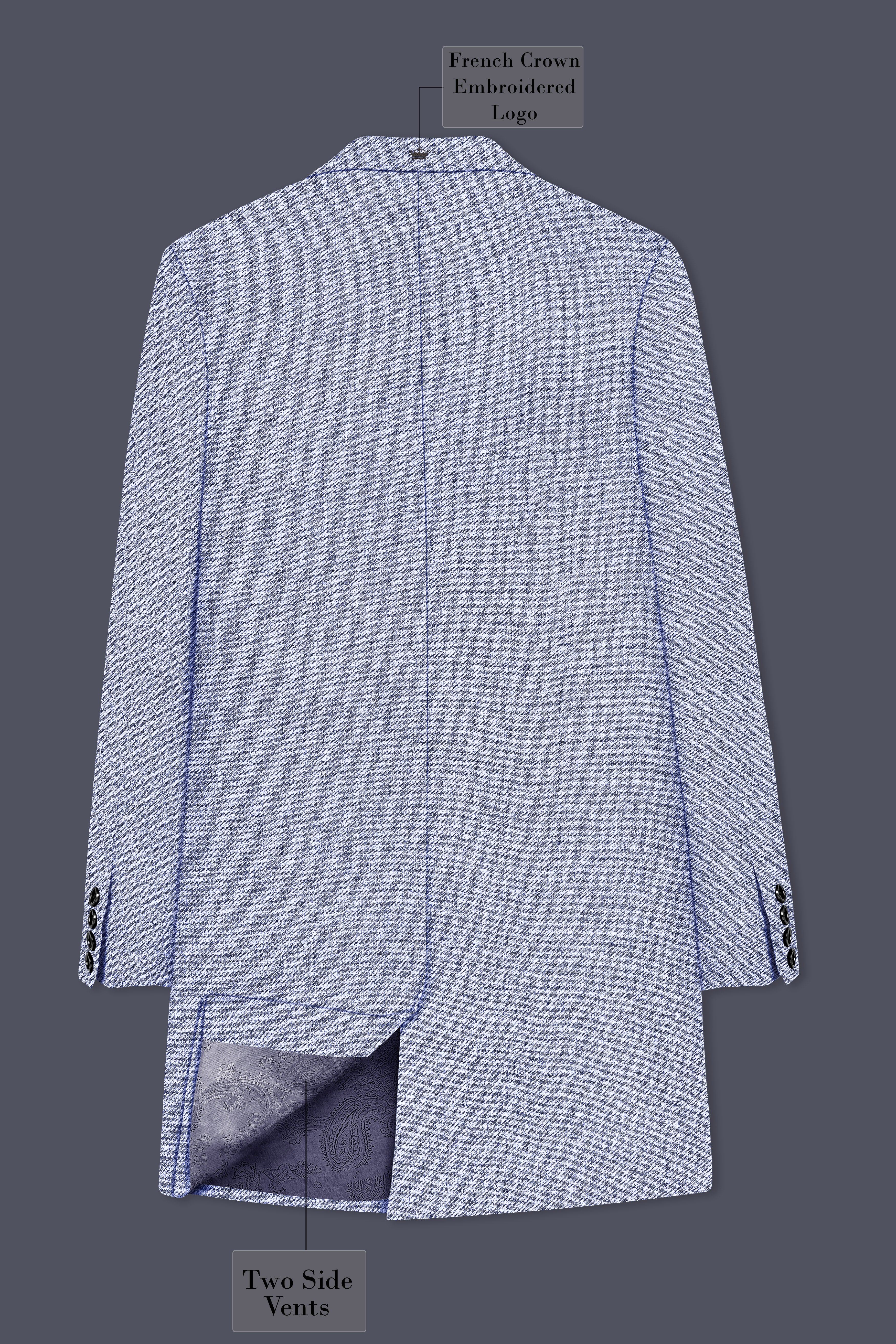 Nordic-Logan Blue Textured Tweed Single Breasted Trench Coat