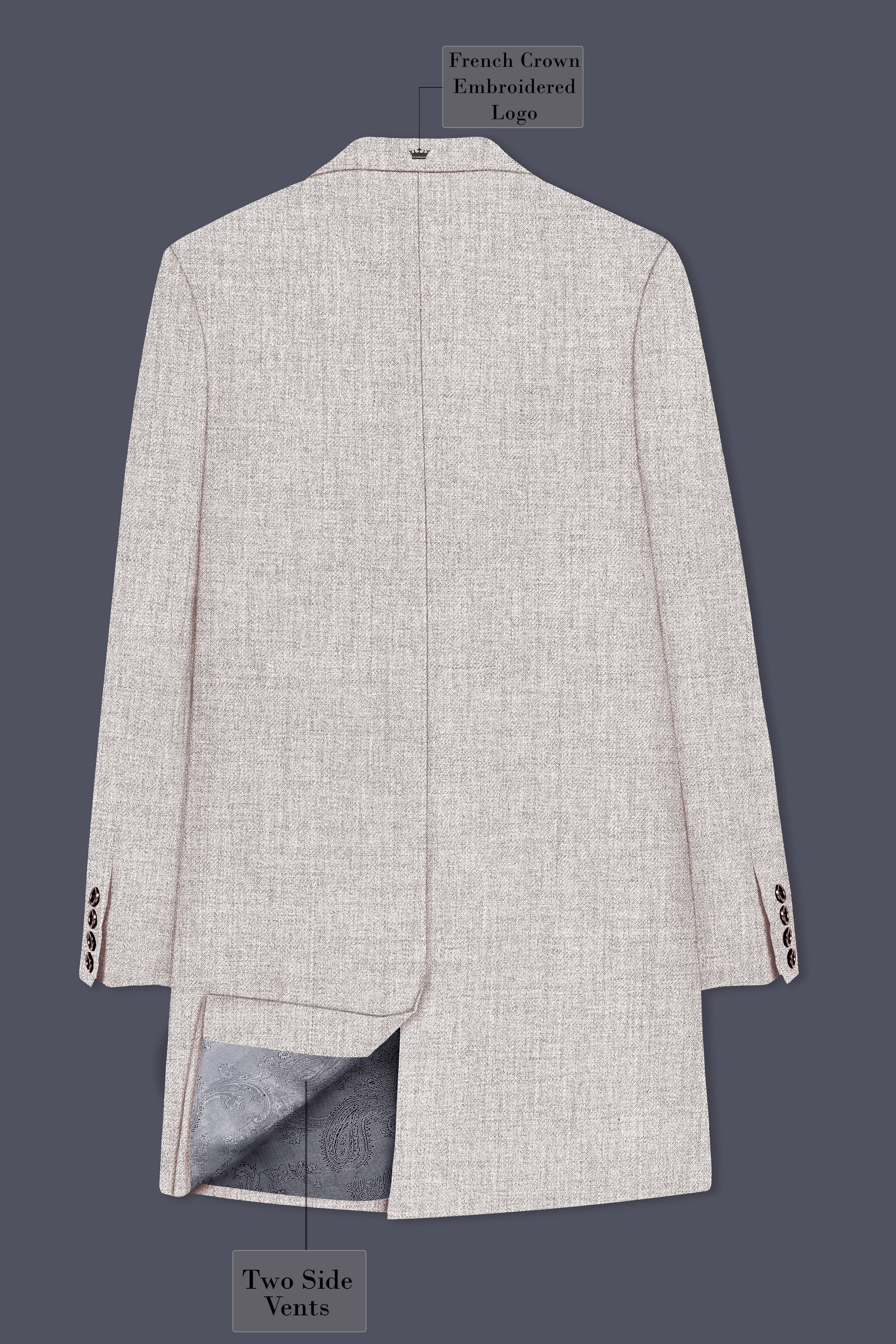 Ivorytail-Timberwolf Cream Textured Tweed Single Breasted Trench Coat