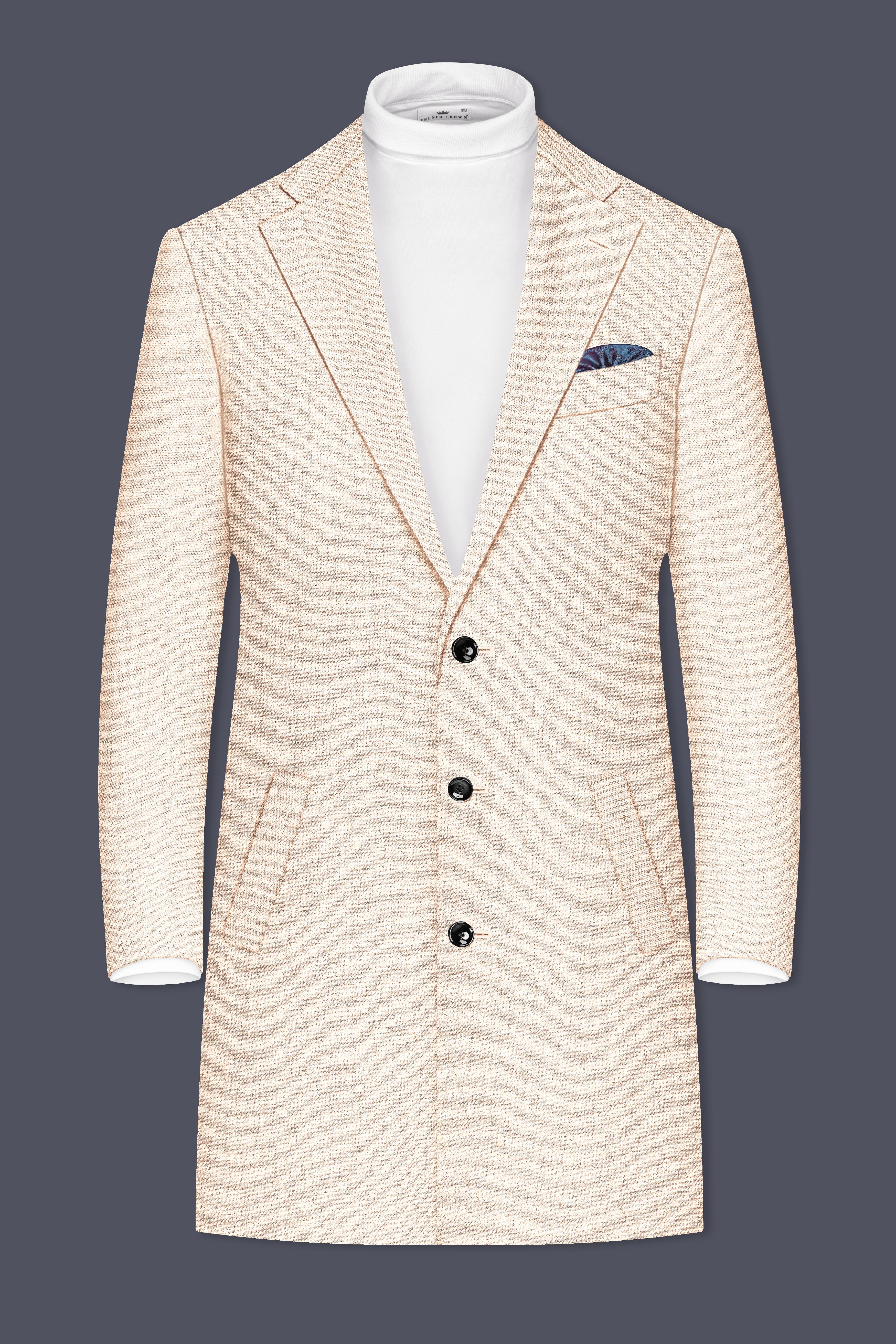 Velour-Derby Cream Textured Tweed Single Breasted Trench Coat
