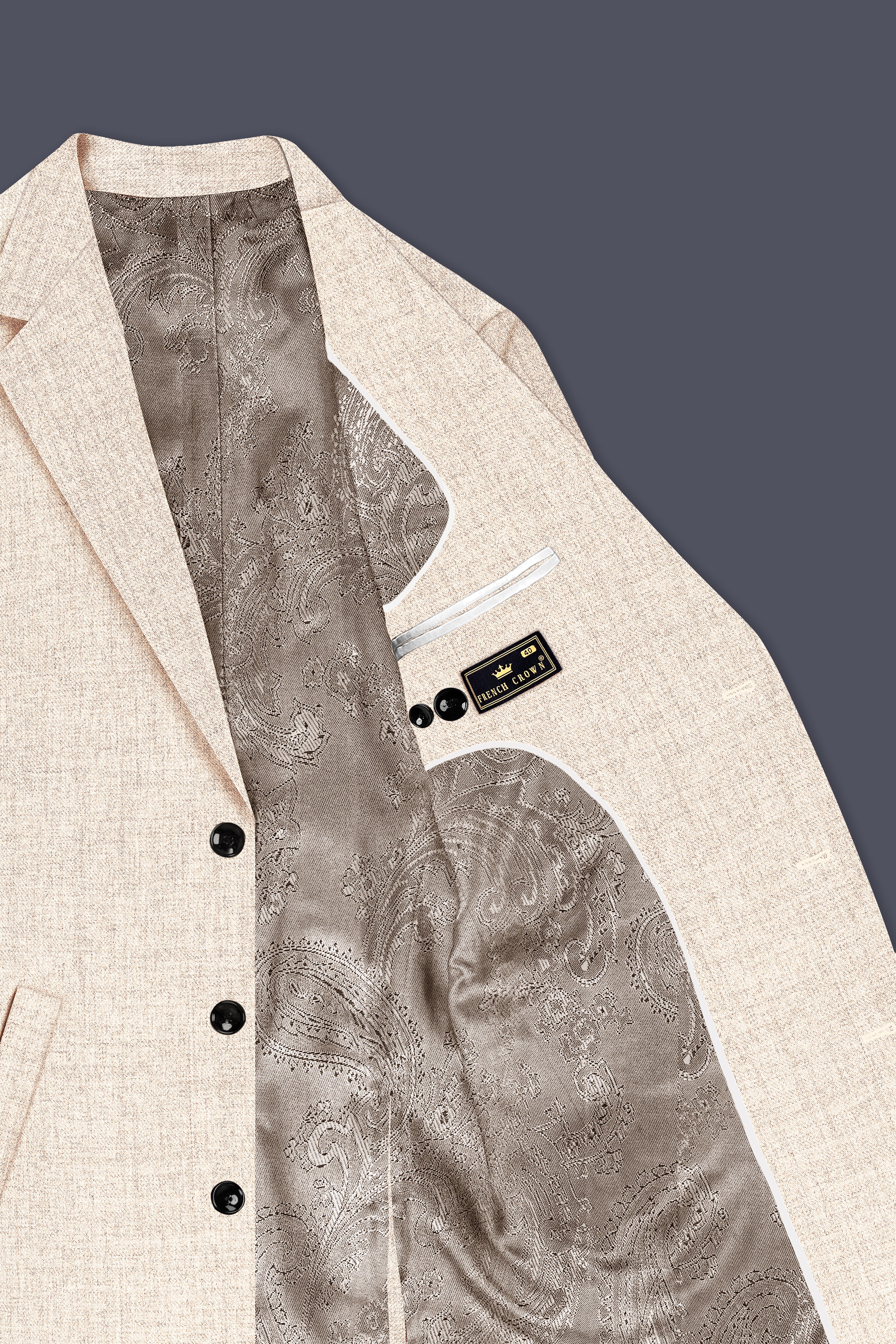 Velour-Derby Cream Textured Tweed Single Breasted Trench Coat