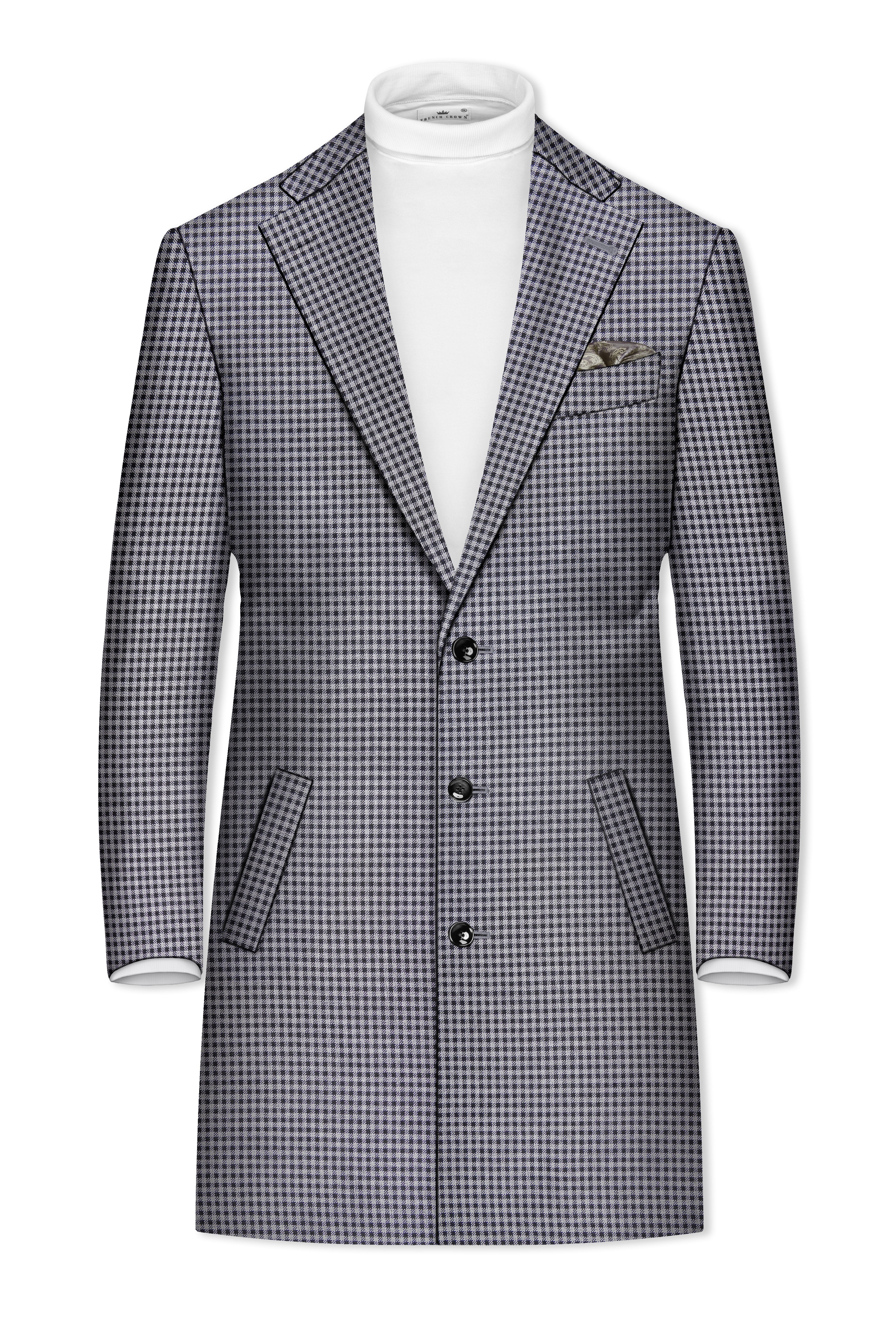 Graphite-Metallic Gray And Tuatara Gingham Plaid Tweed Single Breasted Trench Coat