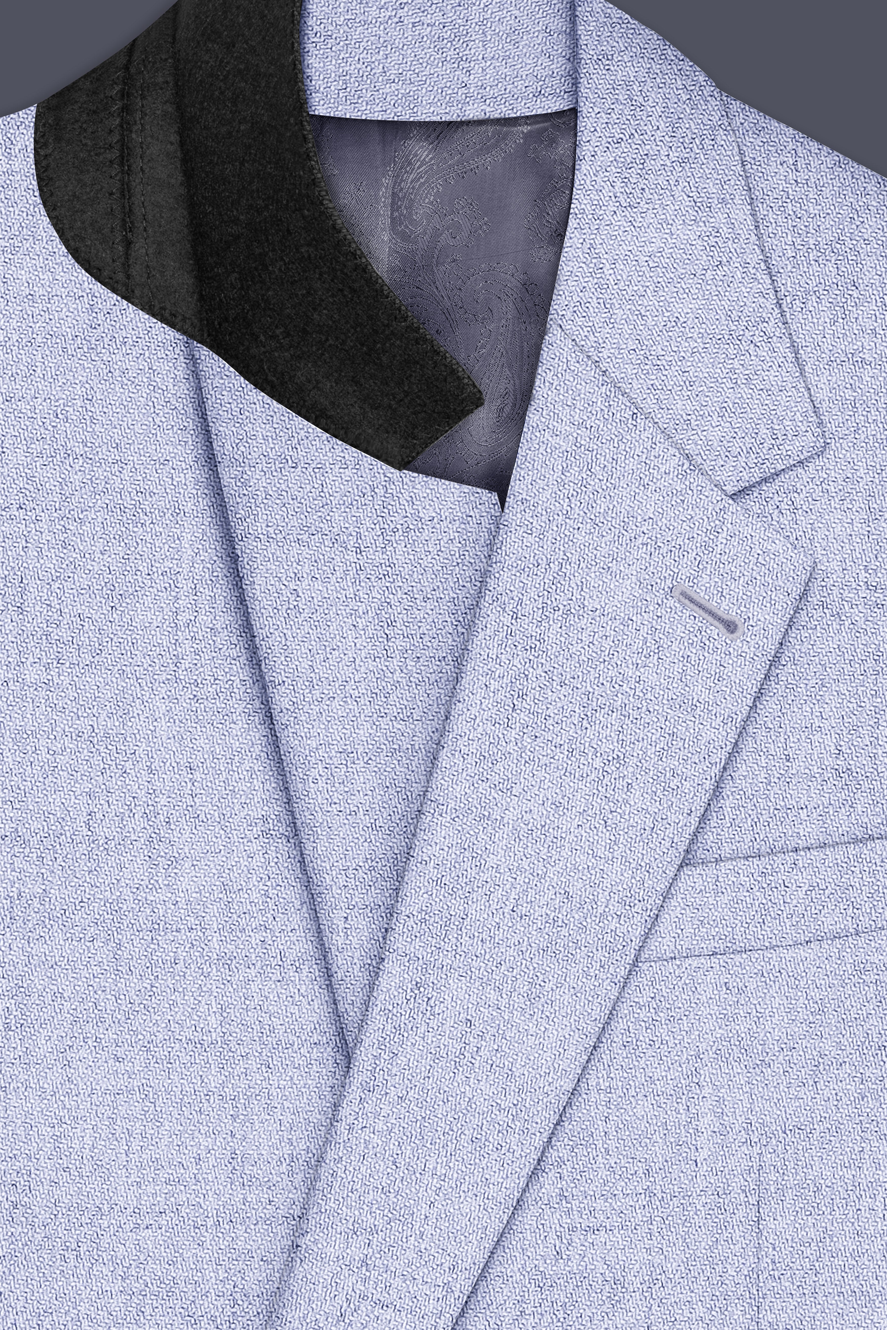 Celestia-Frosted Lilac Blue Textured Tweed Single Breasted Trench Coat