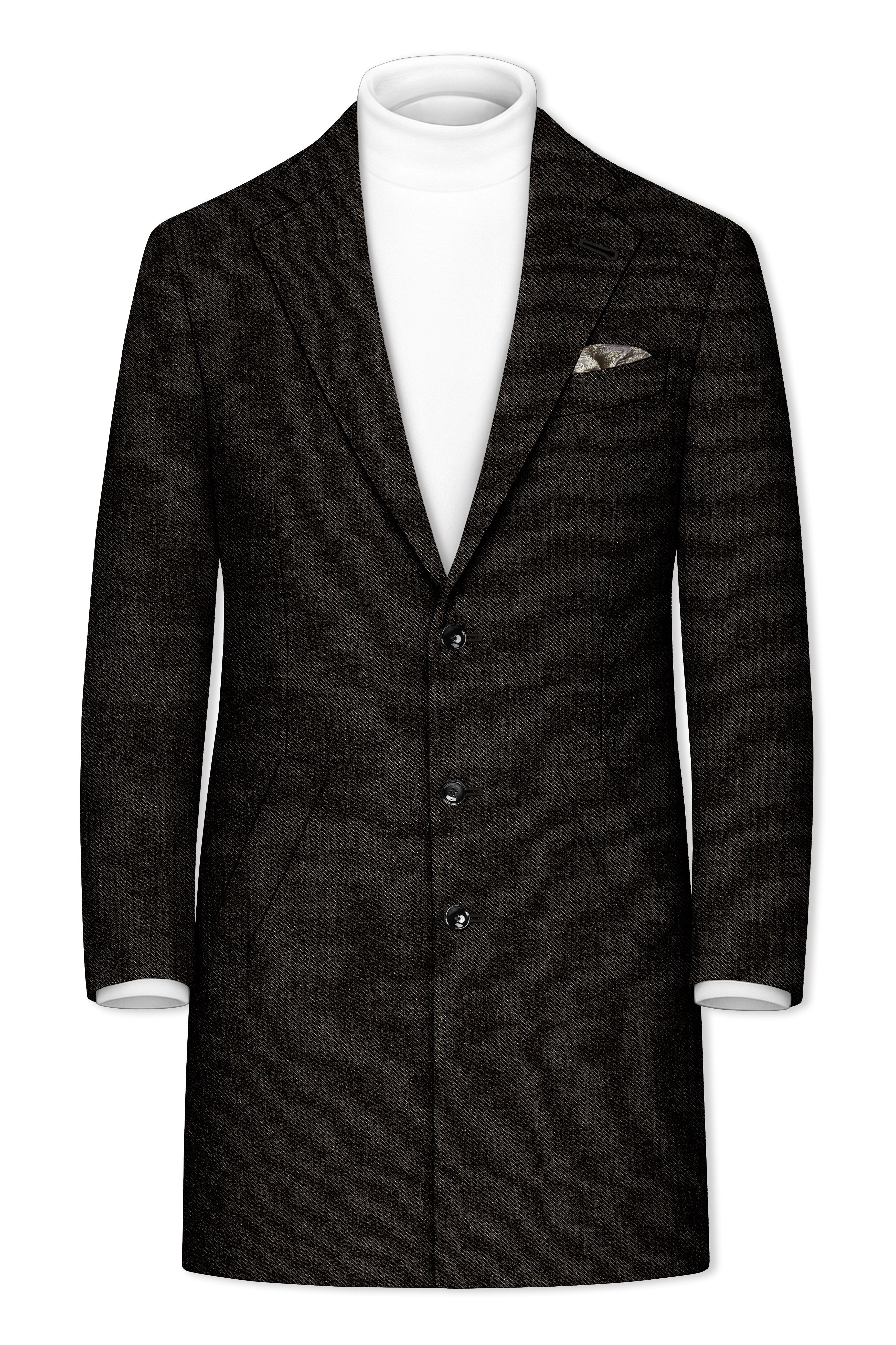Aurezeus-Zeus Brown Textured Tweed Single Breasted Overcoat