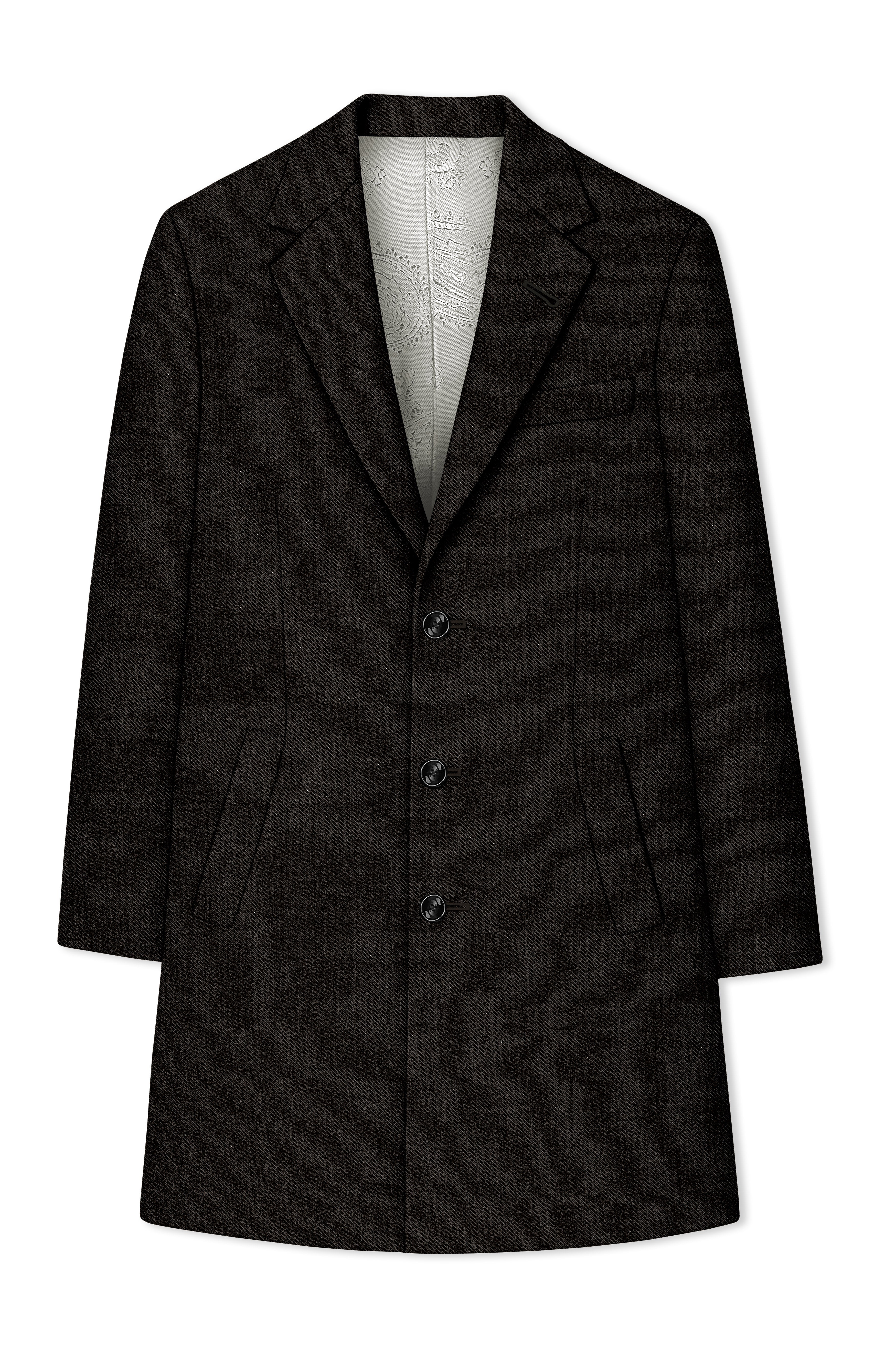 Aurezeus-Zeus Brown Textured Tweed Single Breasted Overcoat