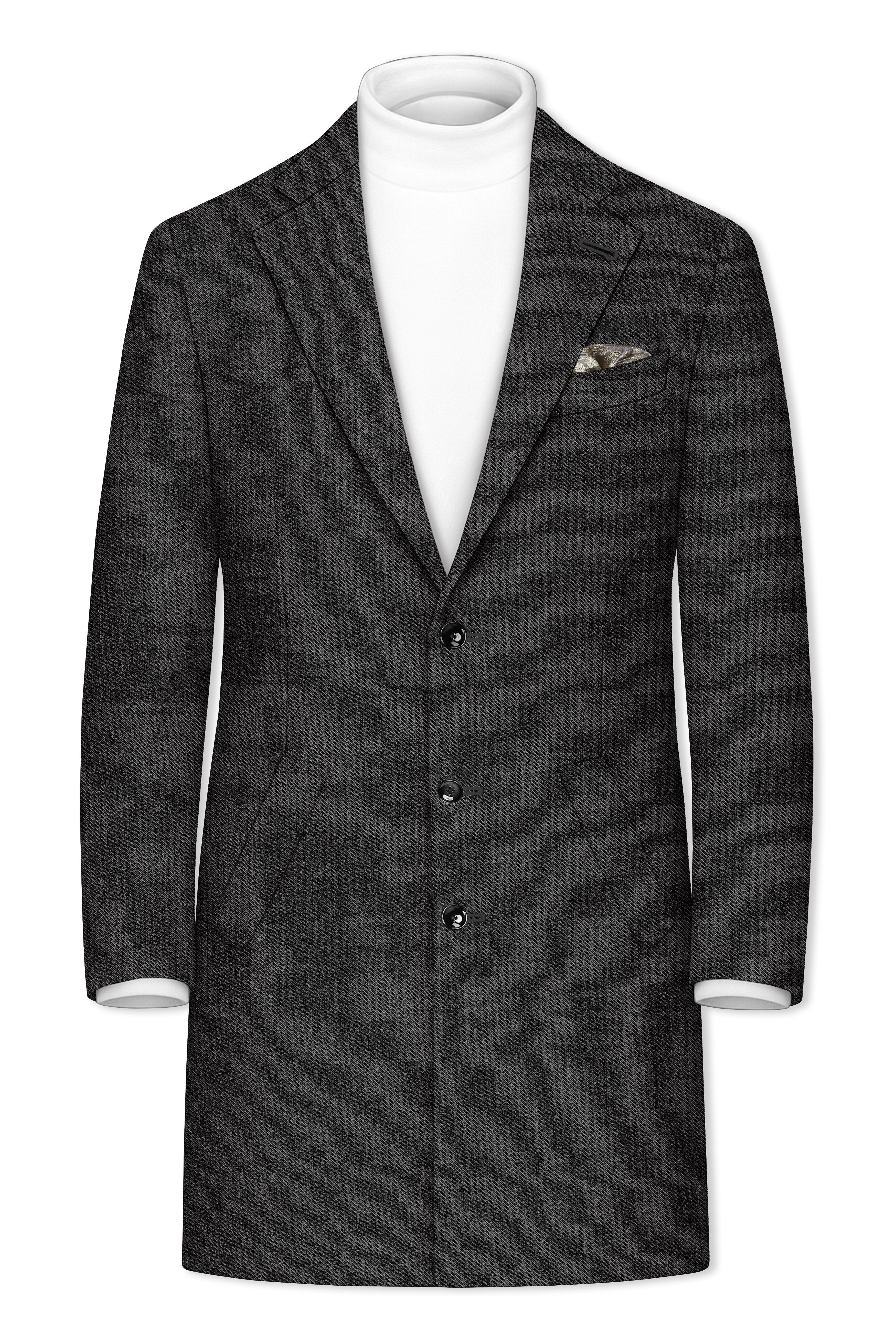 Metallo-Gunmetal Gray Textured Tweed Single Breasted Overcoat
