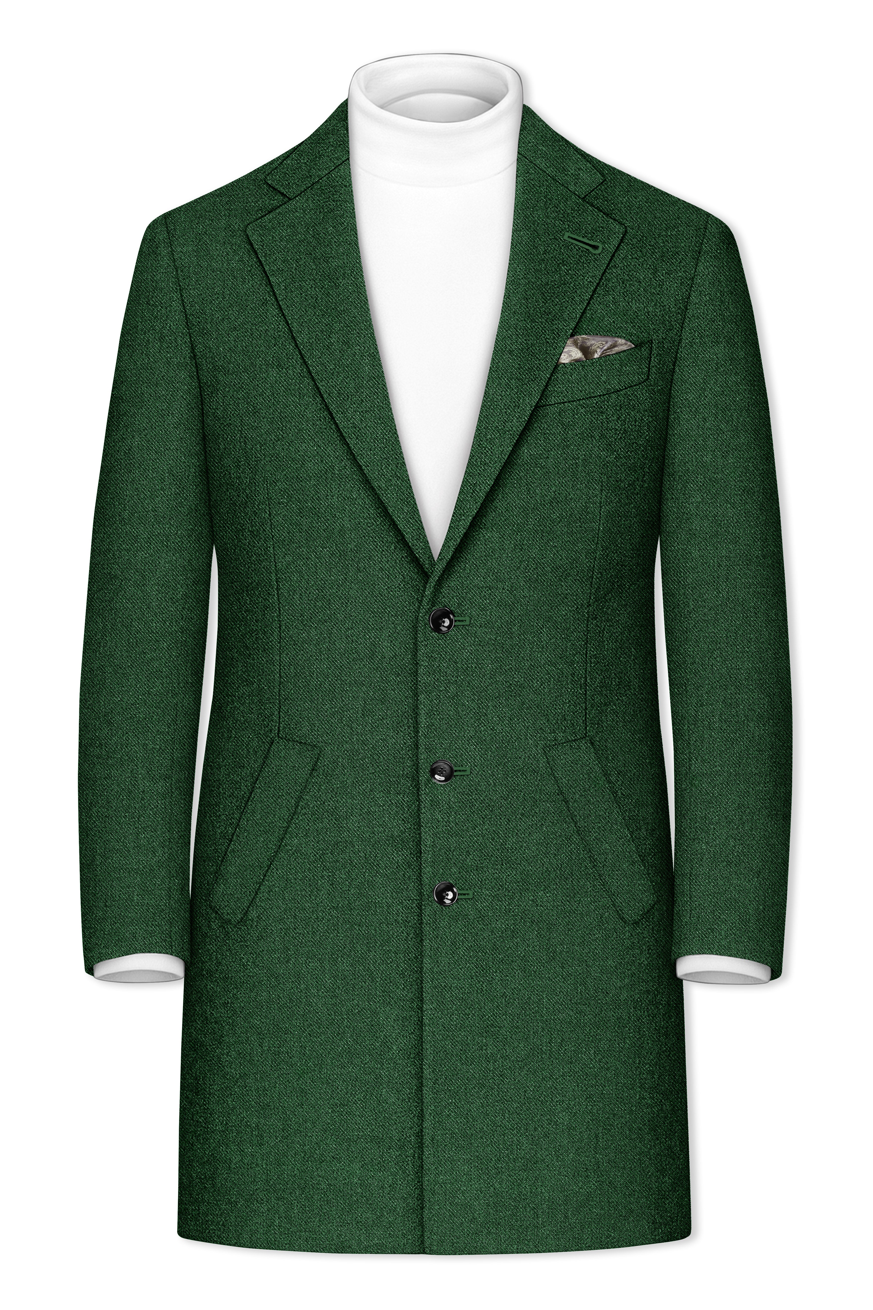Virenza-Mystle Green Textured Tweed Single Breasted Overcoat