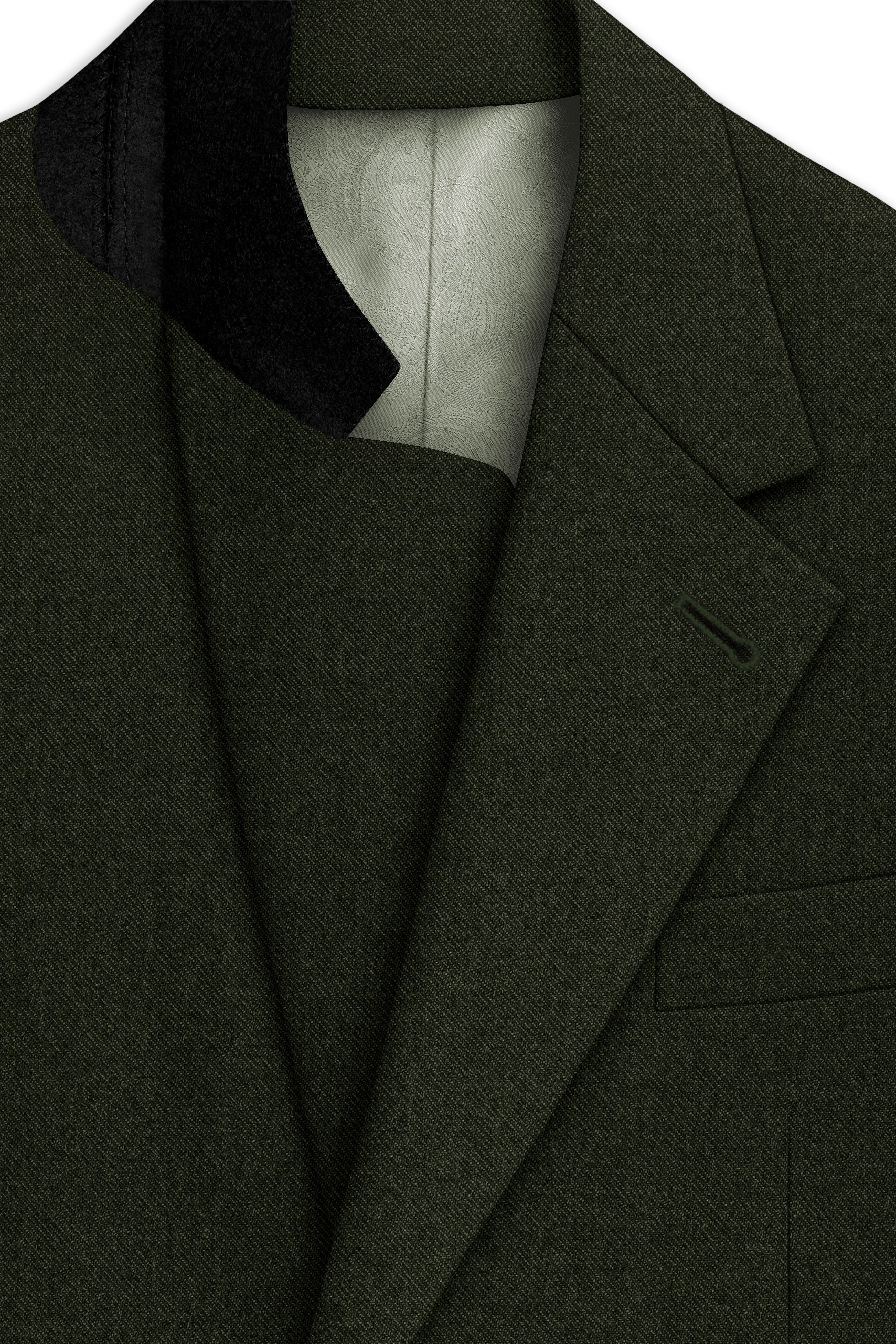 Virenza-Rangoon Green Textured Tweed Single Breasted Overcoat