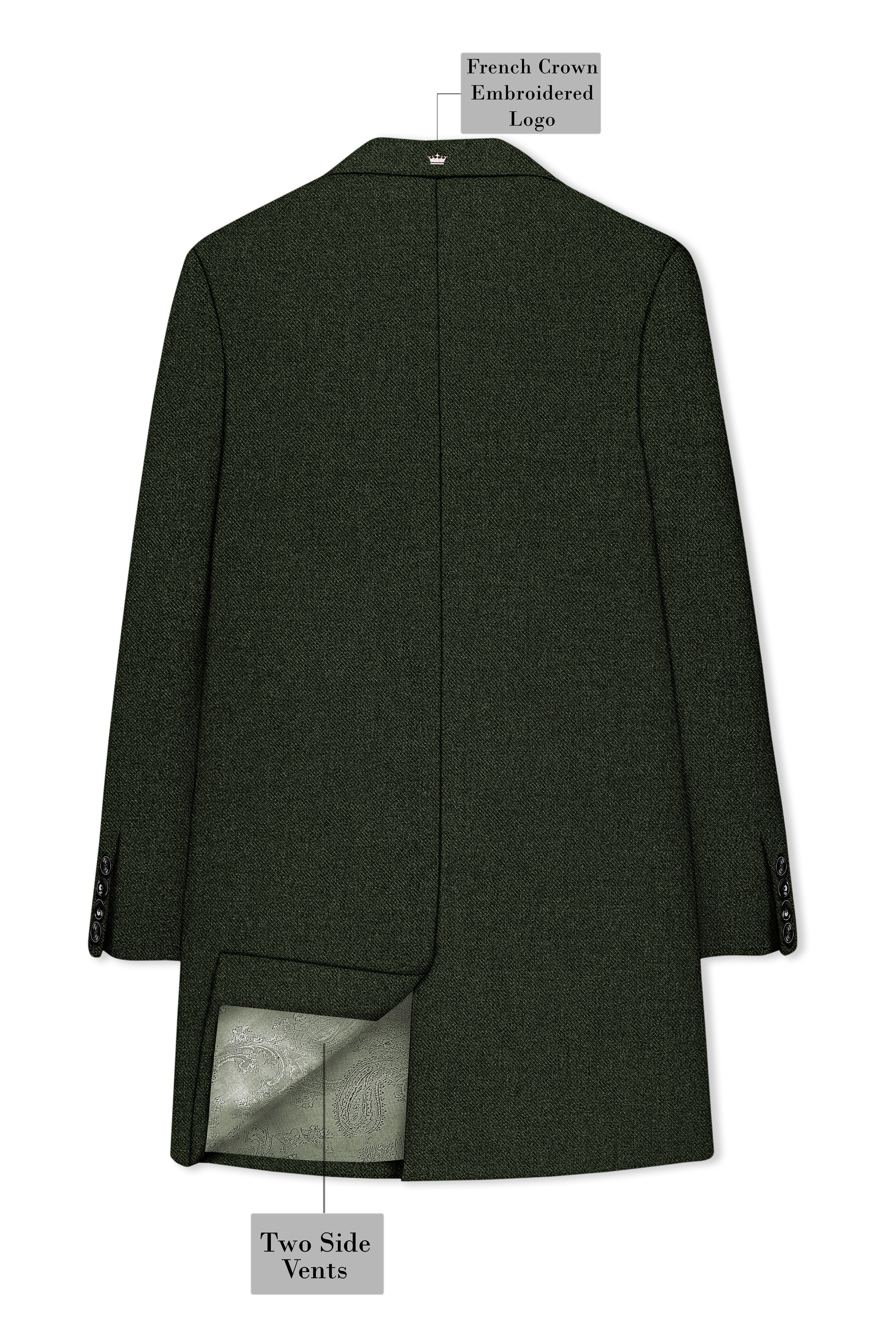 Virenza-Rangoon Green Textured Tweed Single Breasted Overcoat