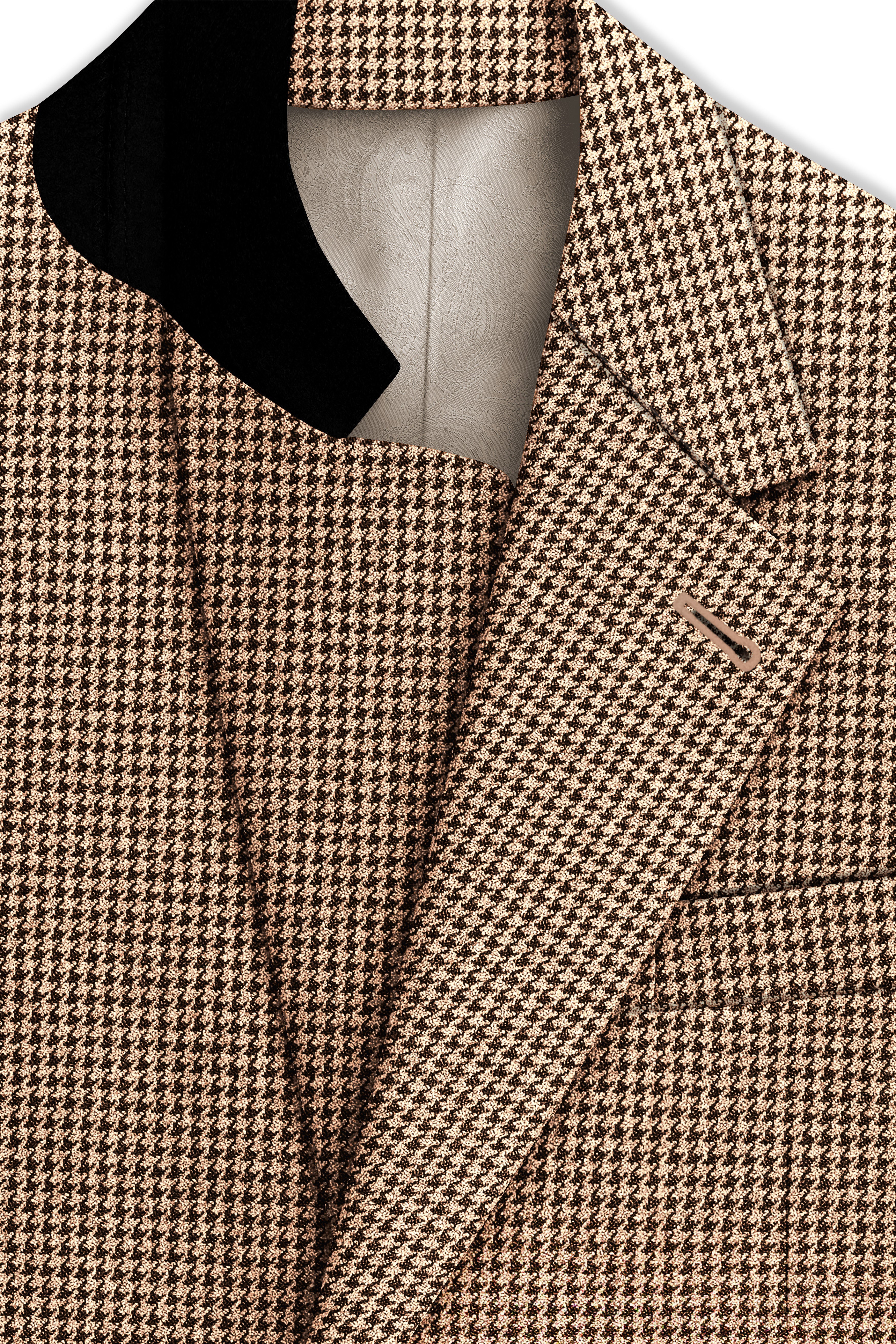 Scholar-Mocha Brown Classic Houndstooth Textured Tweed Single Breasted Overcoat