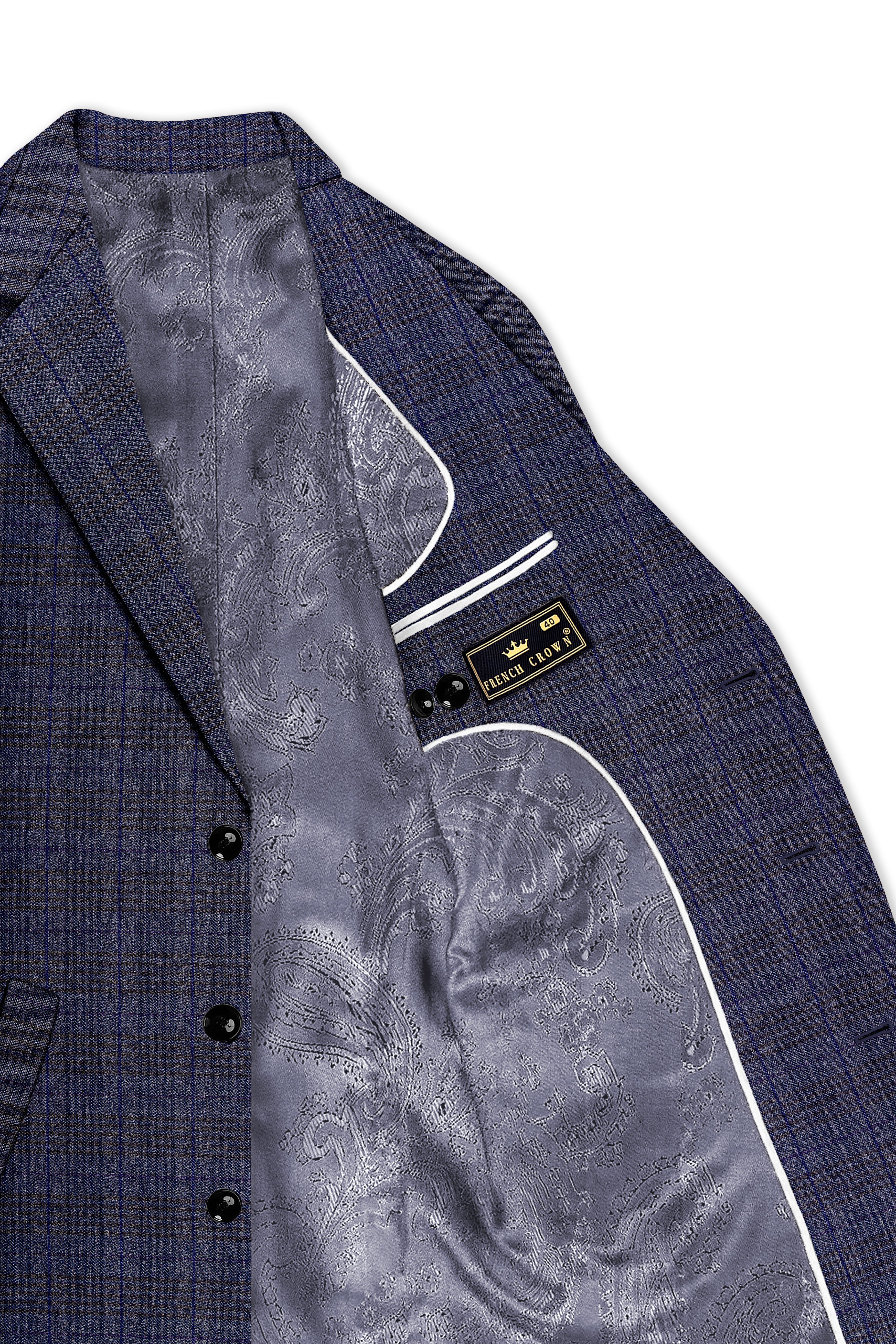 Horizon-Martinique Blue windowpane Tweed Single Breasted Overcoat