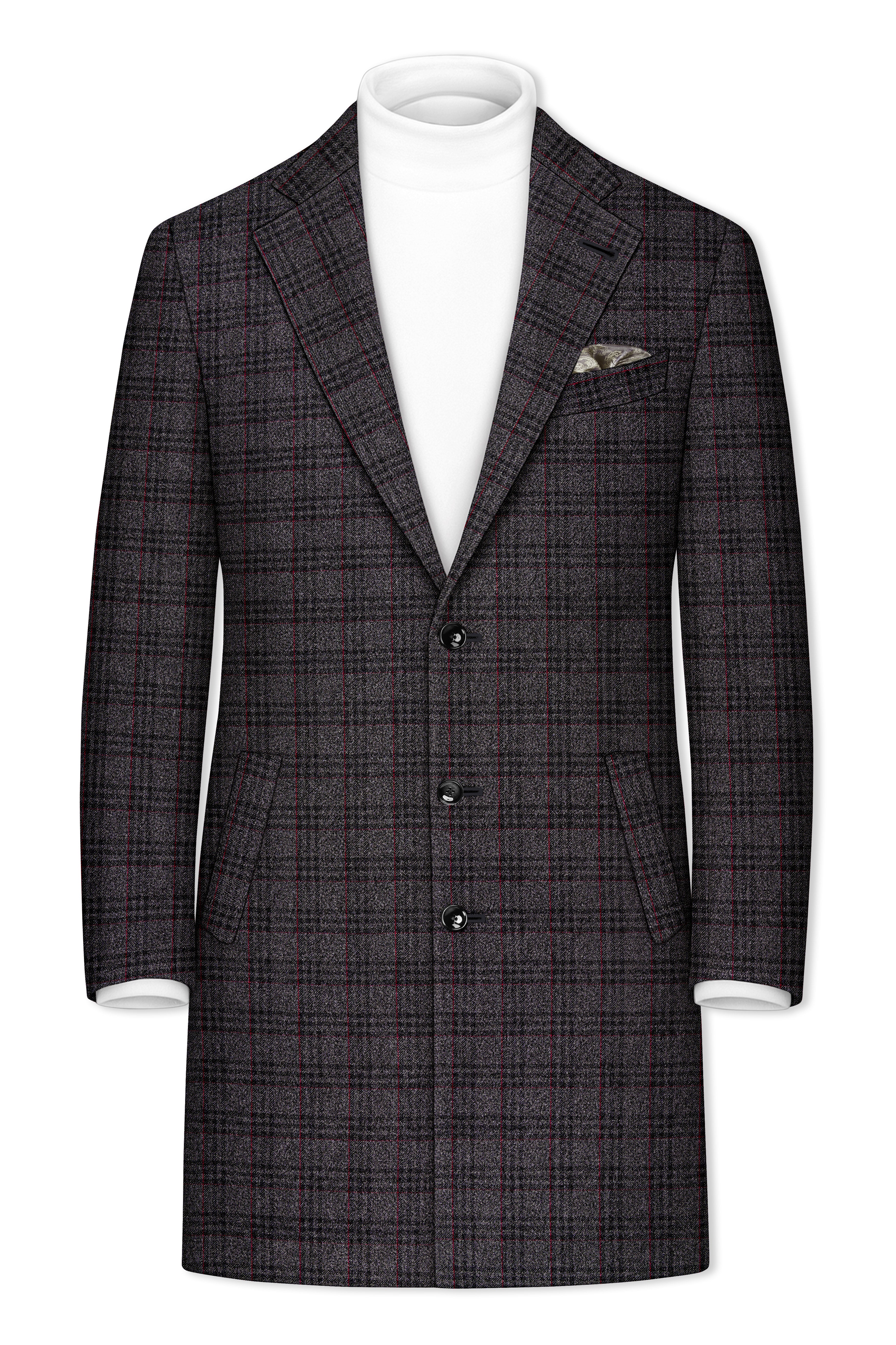 Velours-Ship Gray Plaid Tweed Single Breasted Overcoat