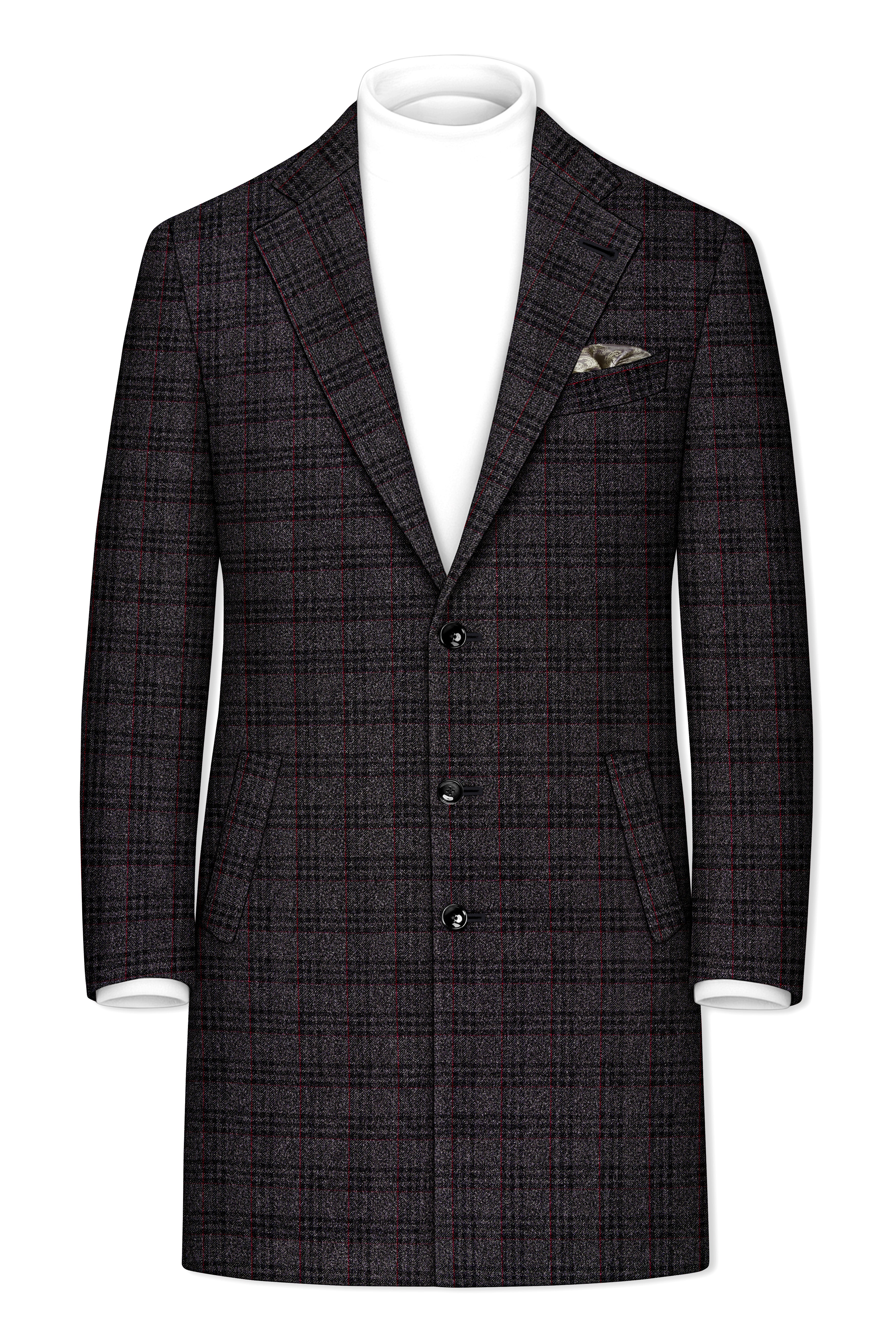 Velours-Ship Gray Plaid Tweed Single Breasted Overcoat