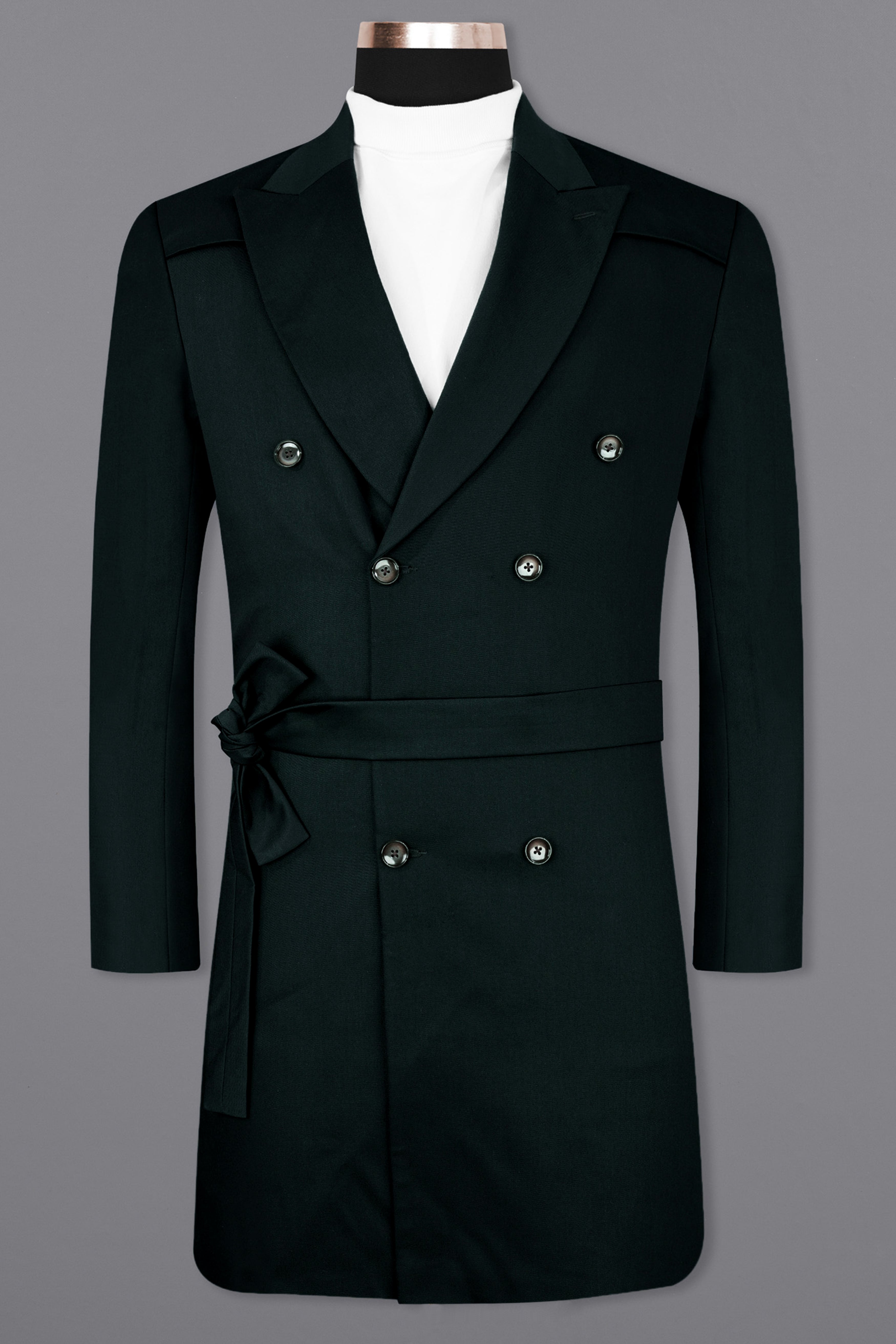 Juniper Green Subtle Sheen Double Breasted Trench Coat with Pant