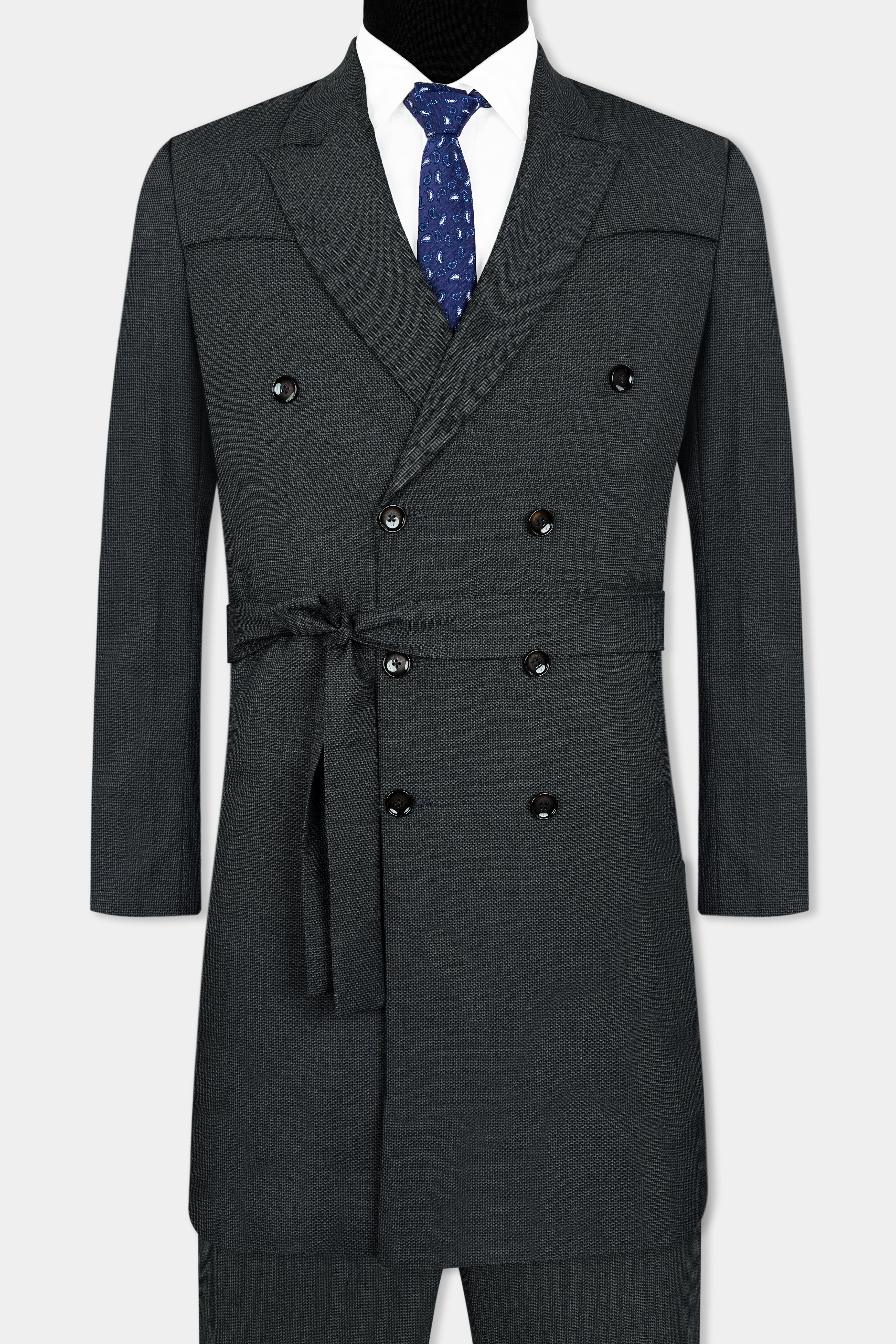 Capecod Gray Wool Rich Double Breasted Designer Overcoat With Pant