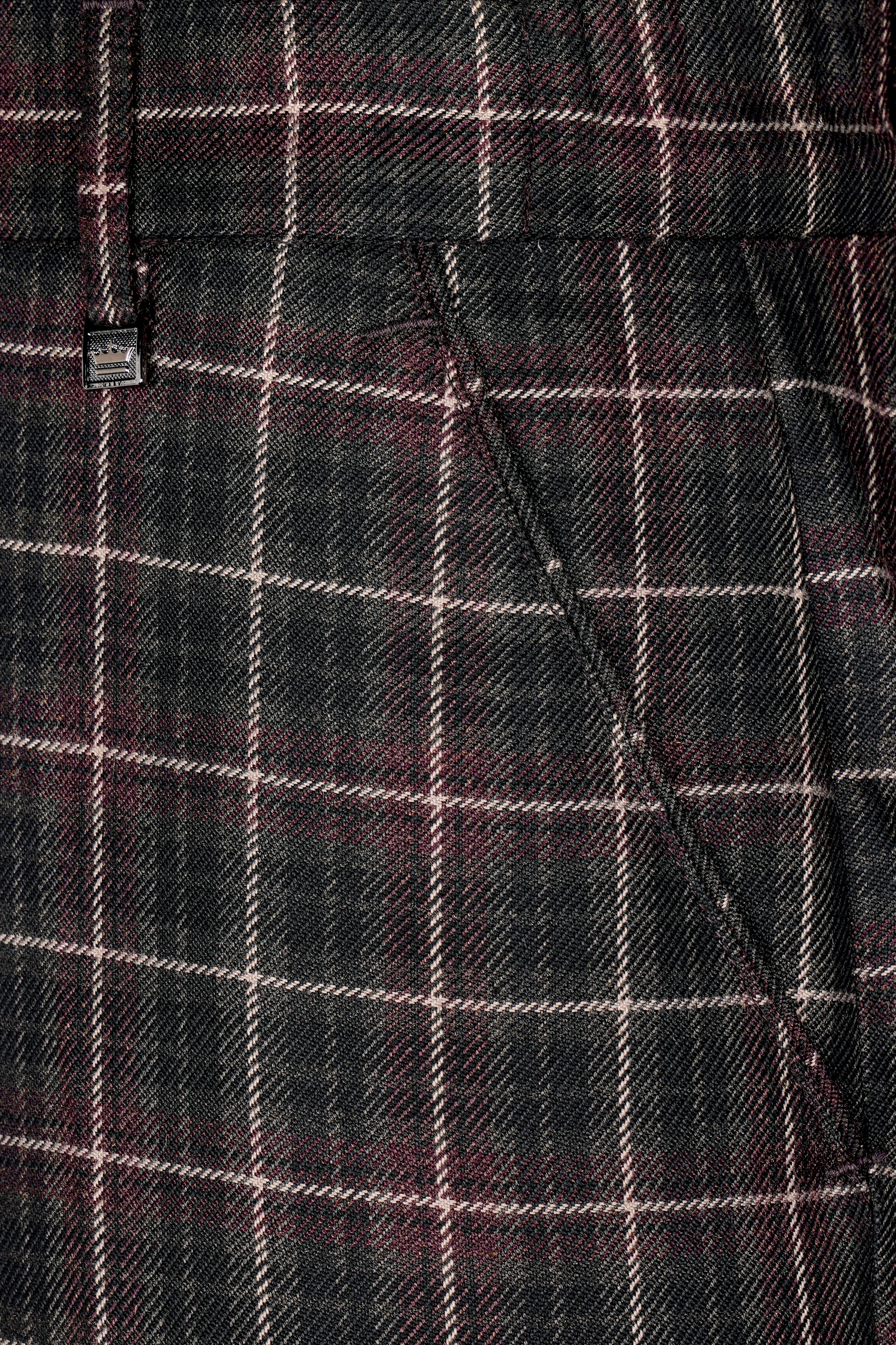 Fuscous Black and Rock Pink Plaid Tweed Double Breasted Trench Coat With Pant