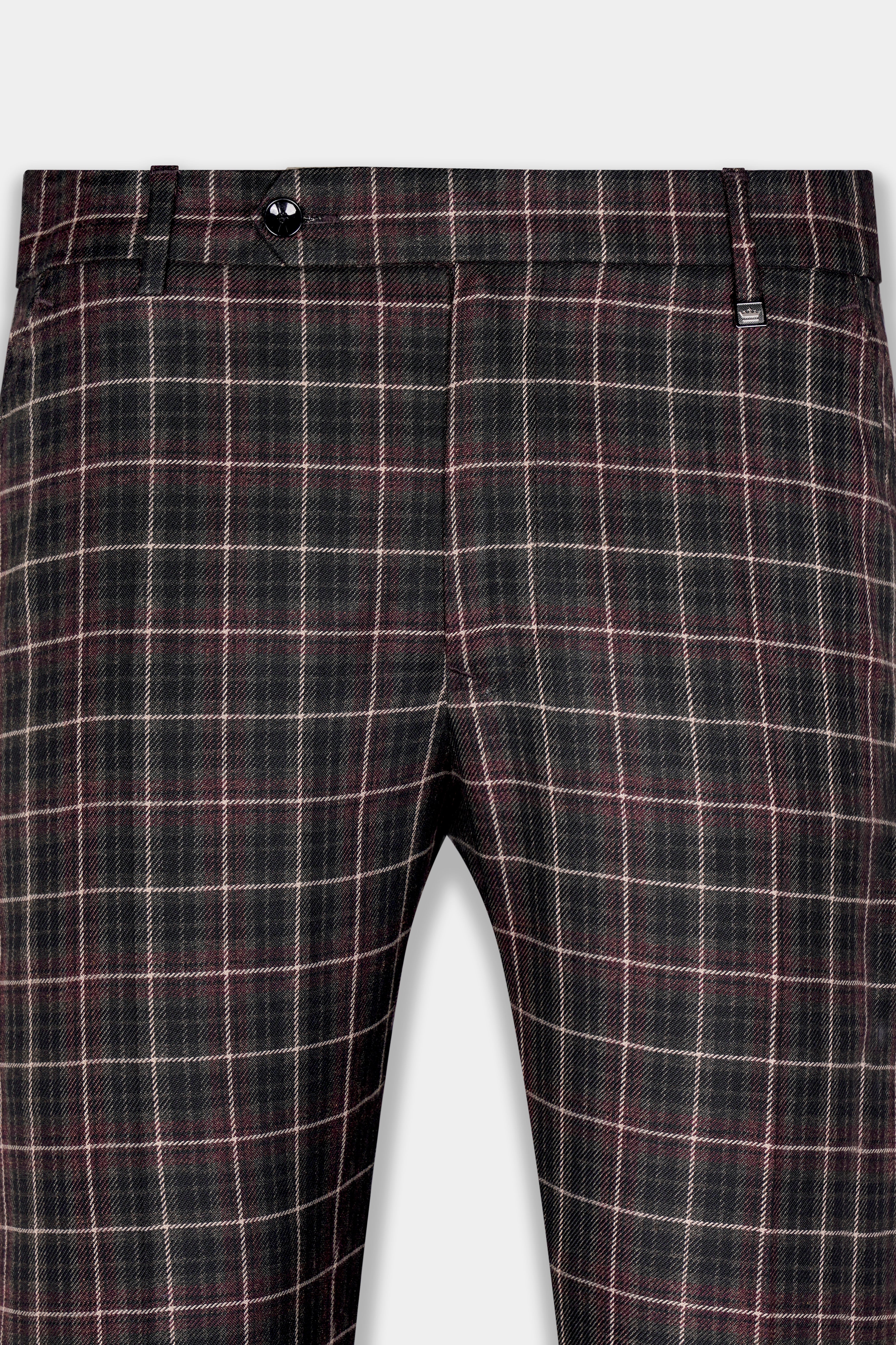 Fuscous Black and Rock Pink Plaid Tweed Double Breasted Trench Coat With Pant