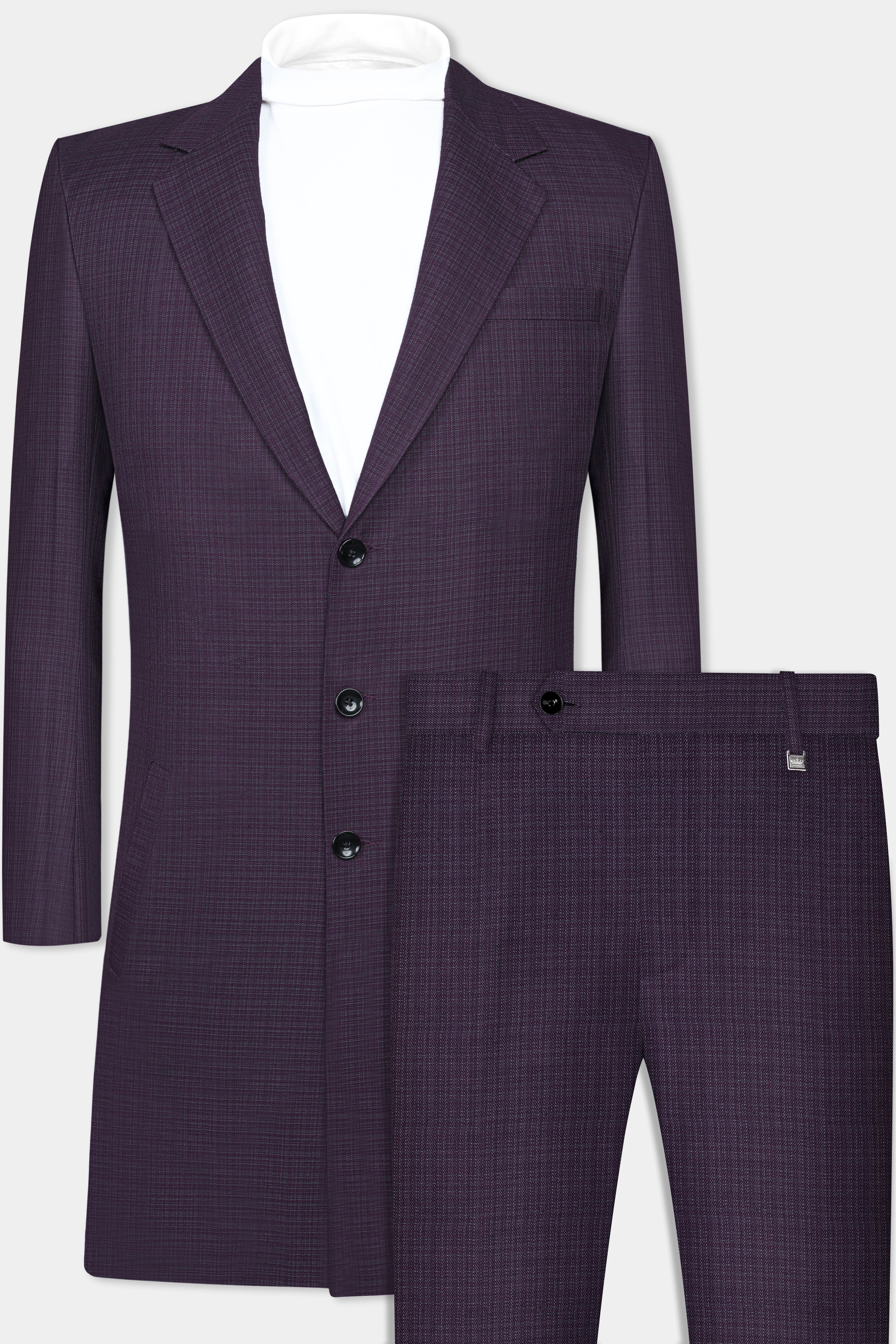 Blackcurrant Textured Wool Rich Overcoat With Pant