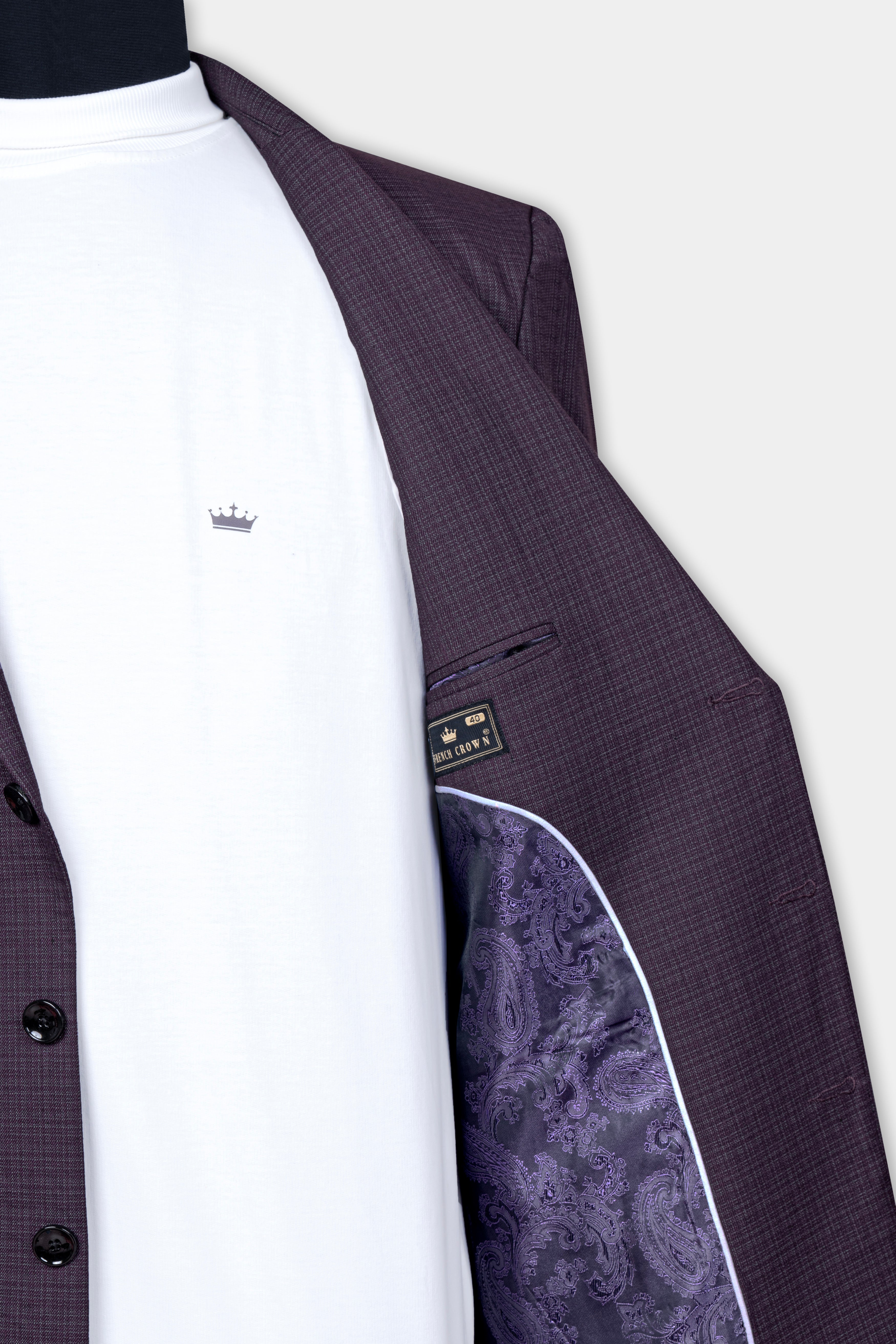 Blackcurrant Textured Wool Rich Overcoat With Pant